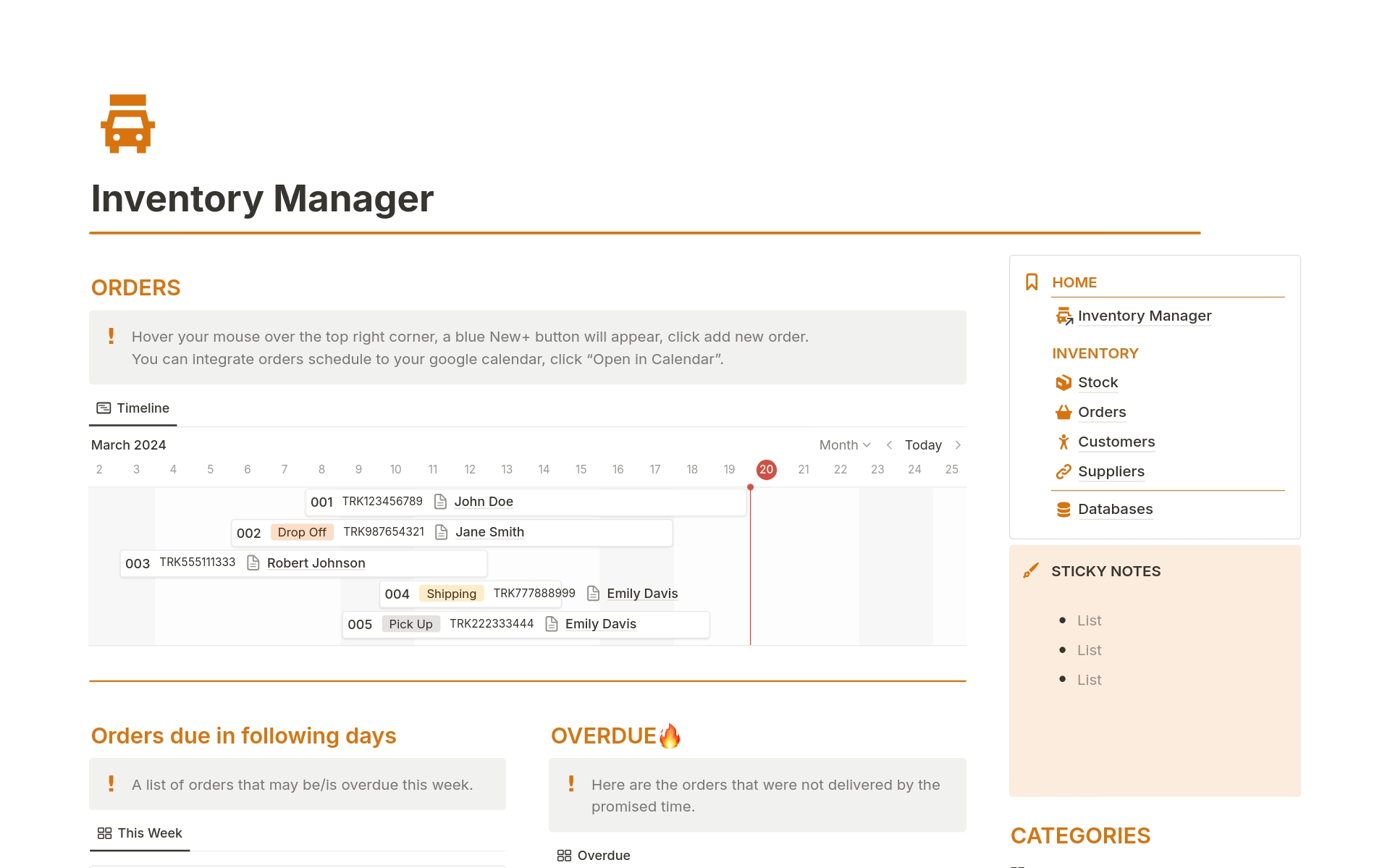 Optimize inventory control, manage orders, customers, & suppliers with our customizable Notion template for businesses.