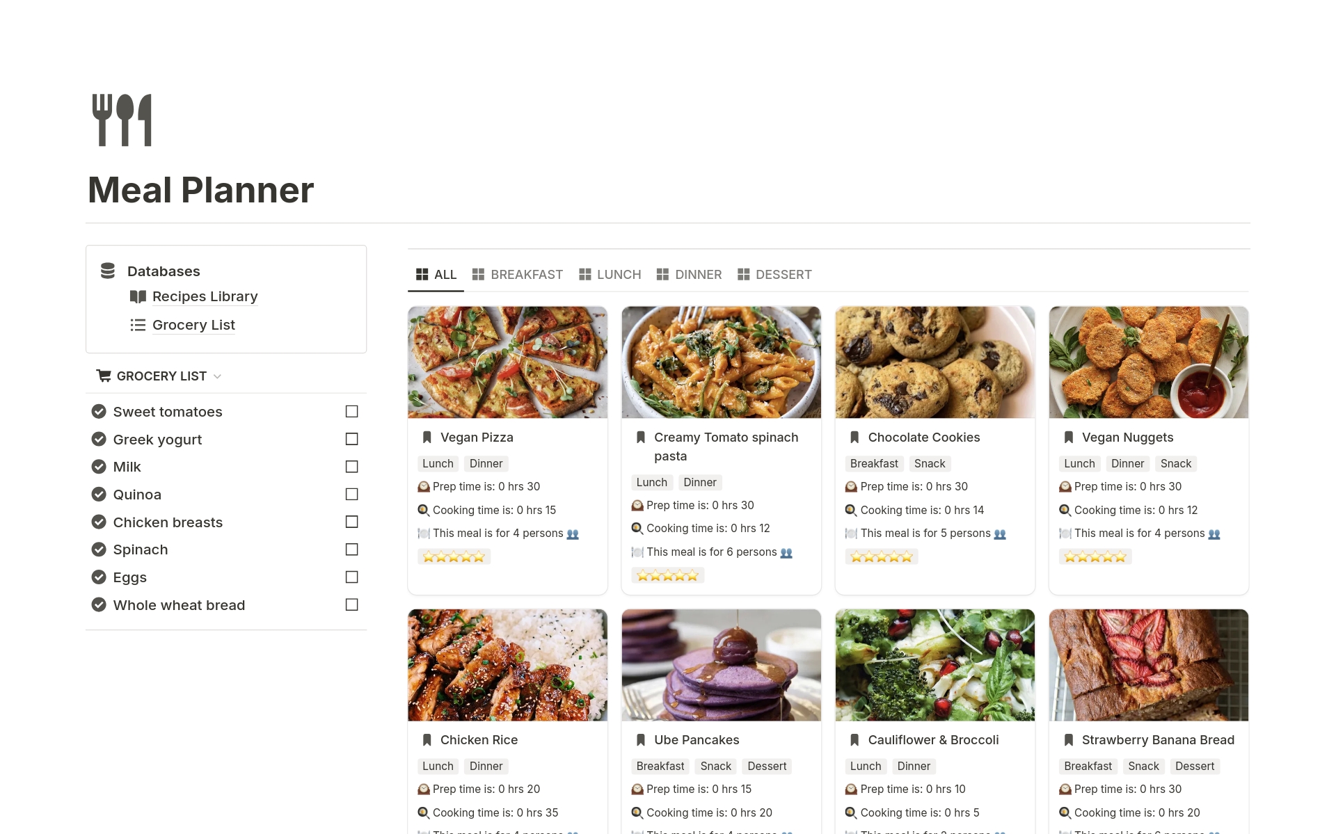 Meal Planner by JNK Studio Notion Template