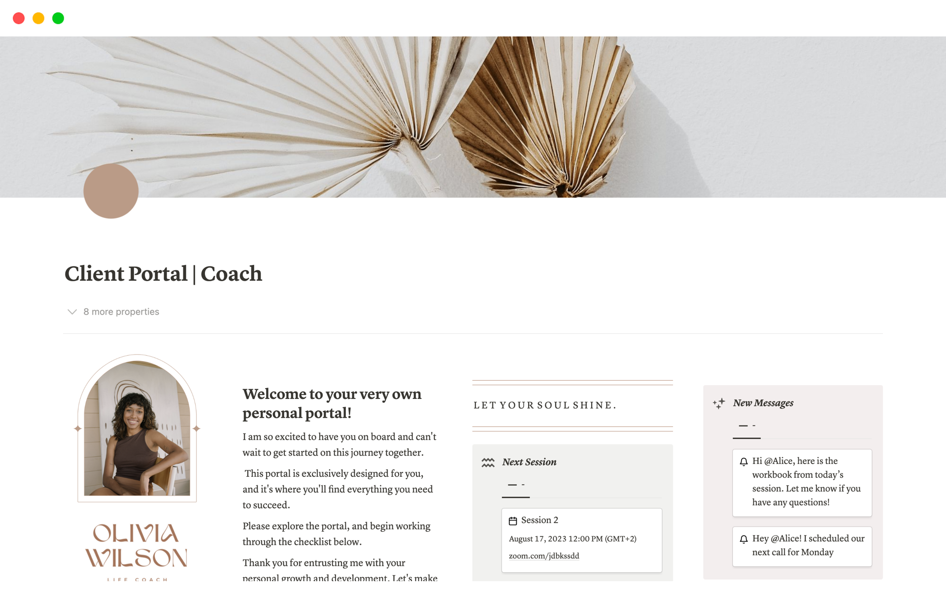 Coaches can create a personalized portal for each of their clients, which allows them to gather important information and feedback, share resources and scheduling, track payments, and maintain clear and direct communication, all in one location.