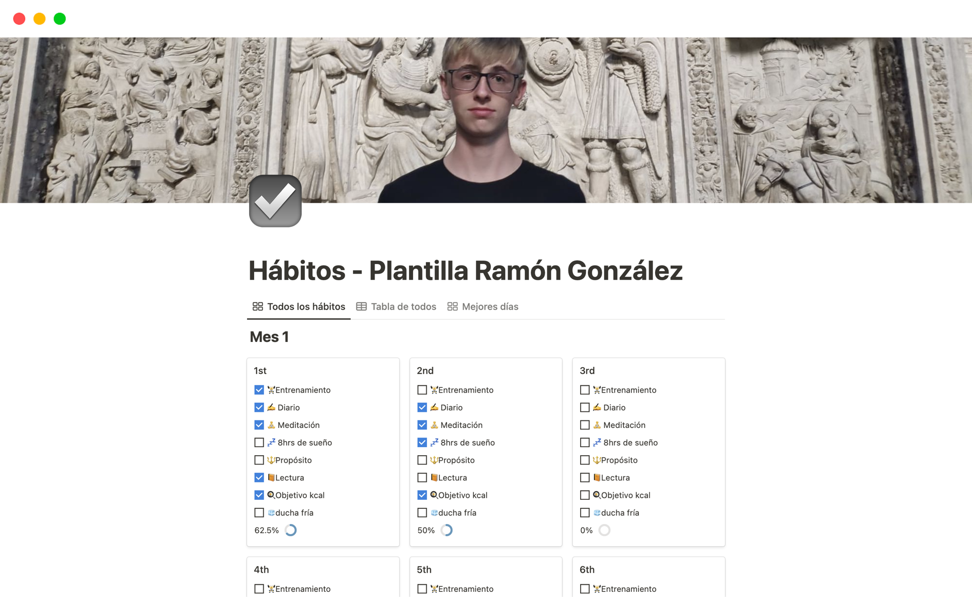 A template preview for Hábitos - Plantilla Ramón González
