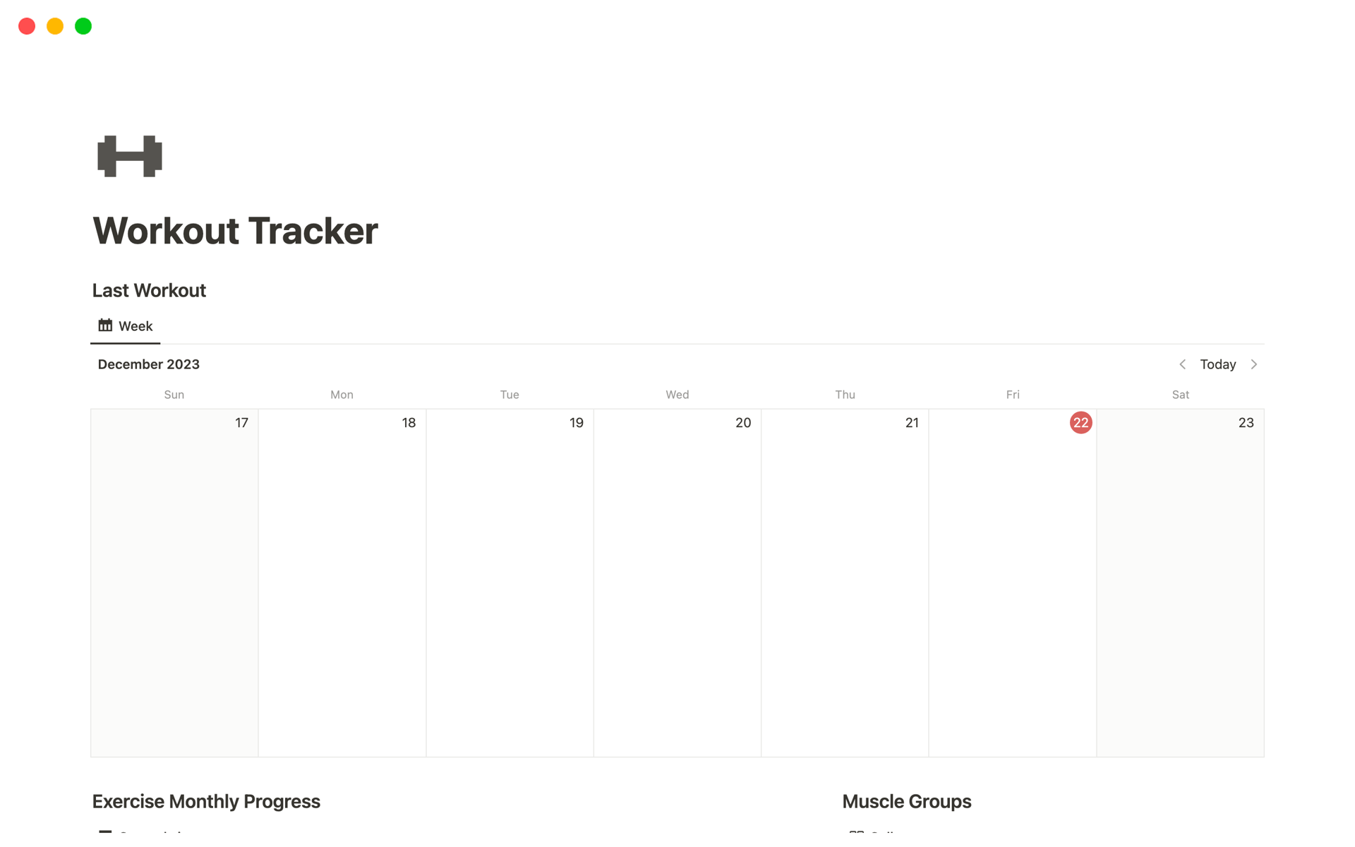 A template preview for Workout Tracker