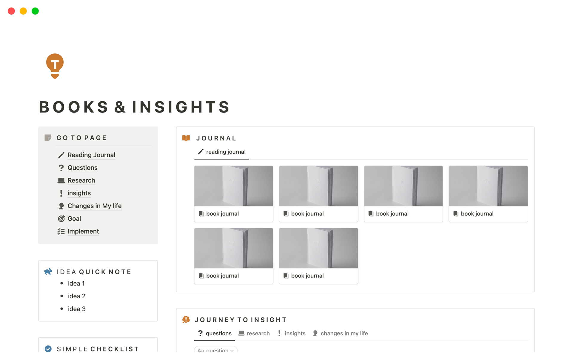 A template preview for BOOKS & INSIGHTS