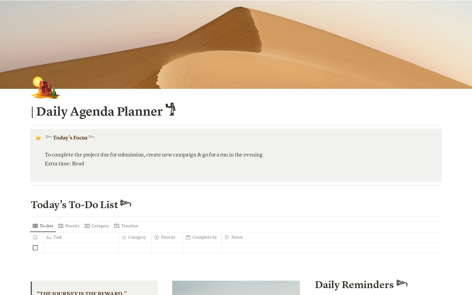A template preview for Daily To-do List Productivity Planner / DUNE Theme