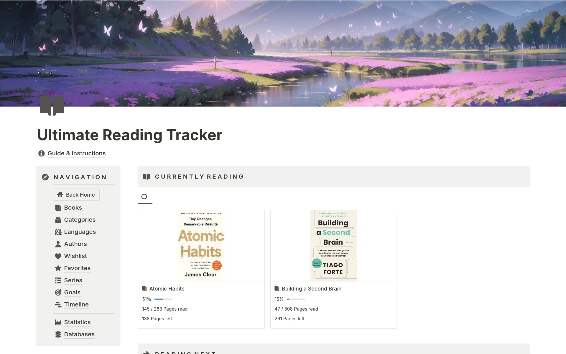 Eine Vorlagenvorschau für Reading Tracker