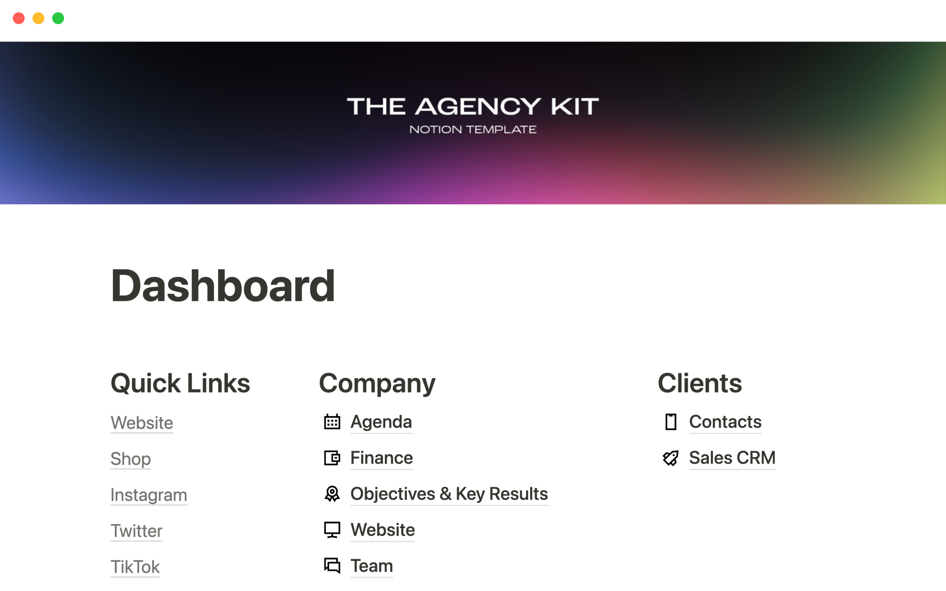 A template preview for Agency manager