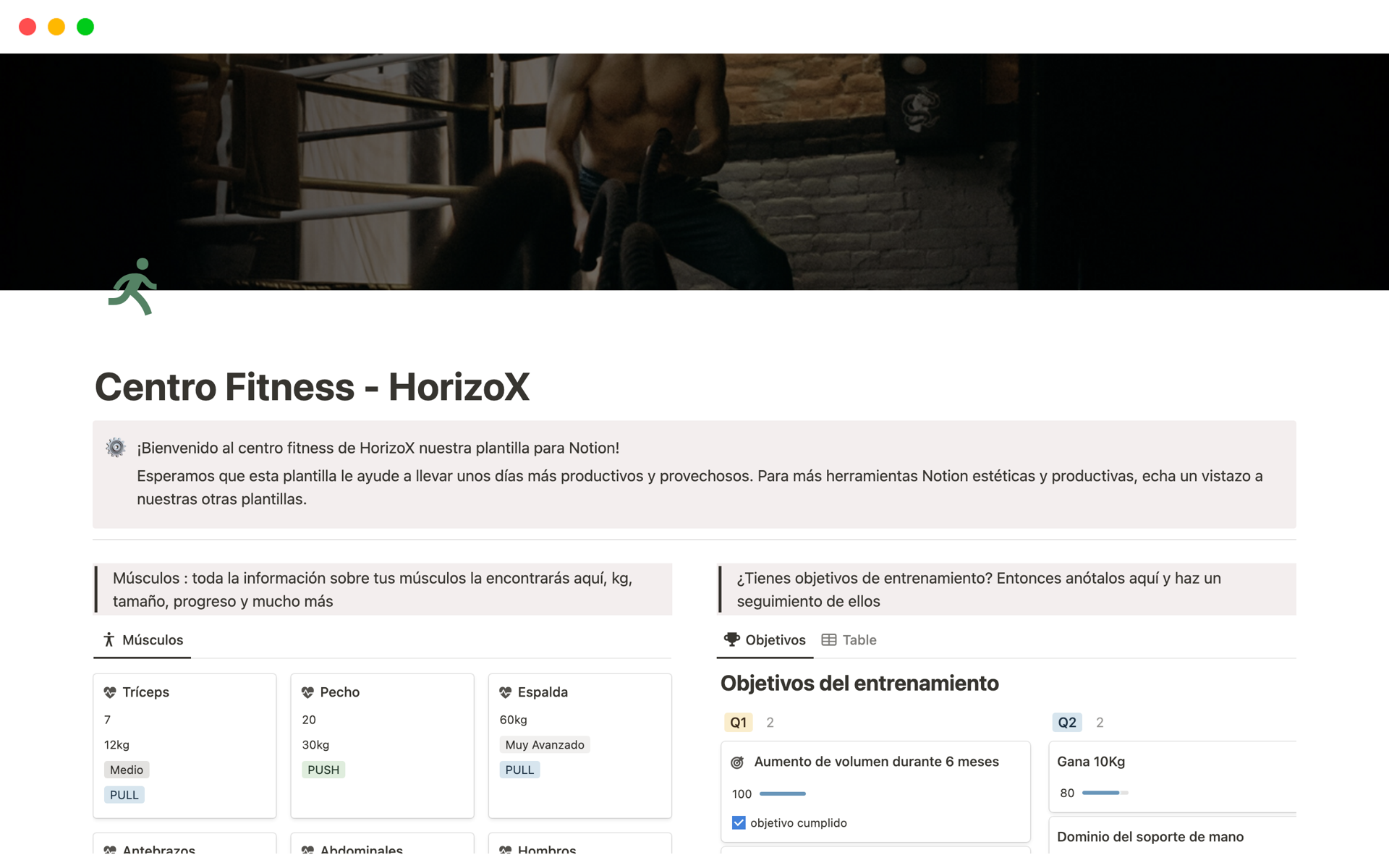 Eine Vorlagenvorschau für Rutinas Y ejercicios Centro Fitness - HorizoX  