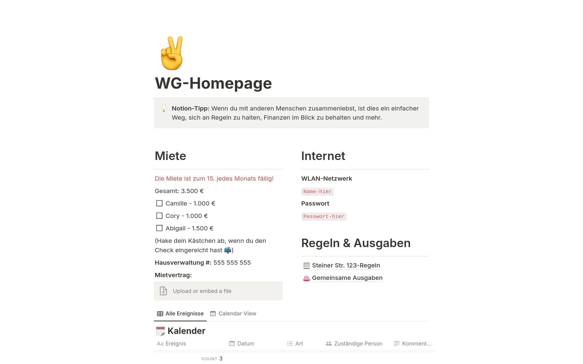 Eine Vorlagenvorschau für WG-Homepage