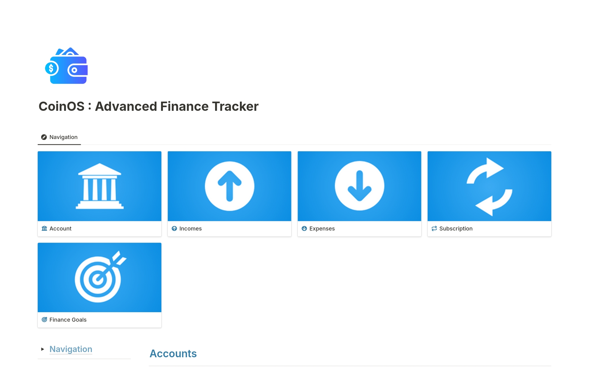 Eine Vorlagenvorschau für CoinOS : Advanced Finance Tracker