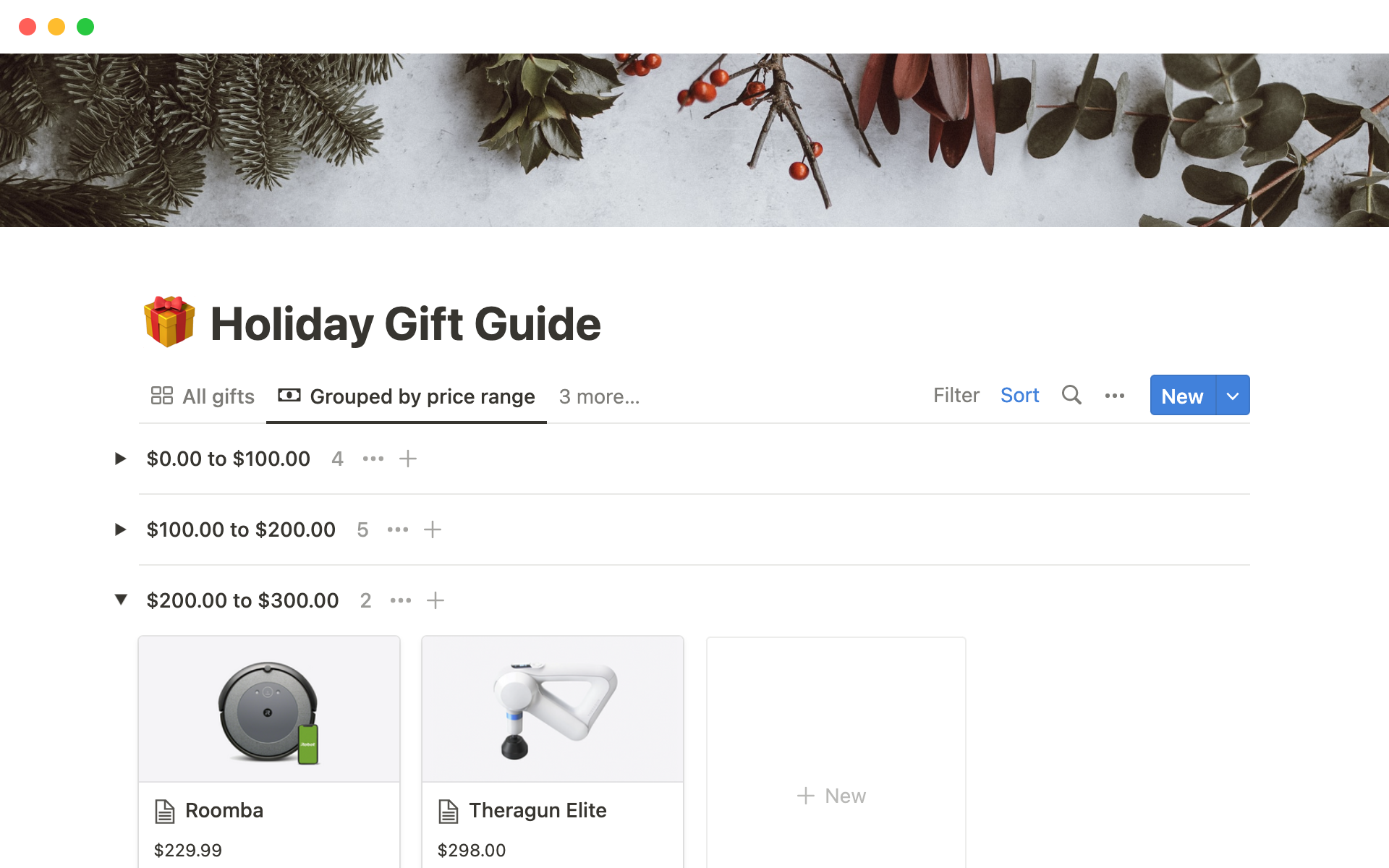 Agrega todas tus ideas de regalos junto con sus enlaces, imágenes, precios y tipo de destinatario en una única base de datos pública.