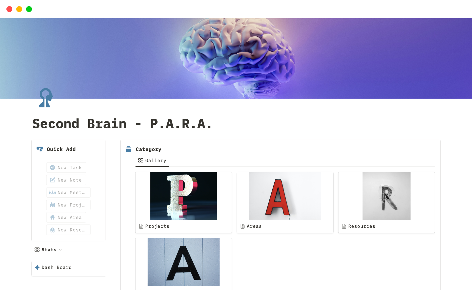 A template preview for Second Brain - P.A.R.A.
