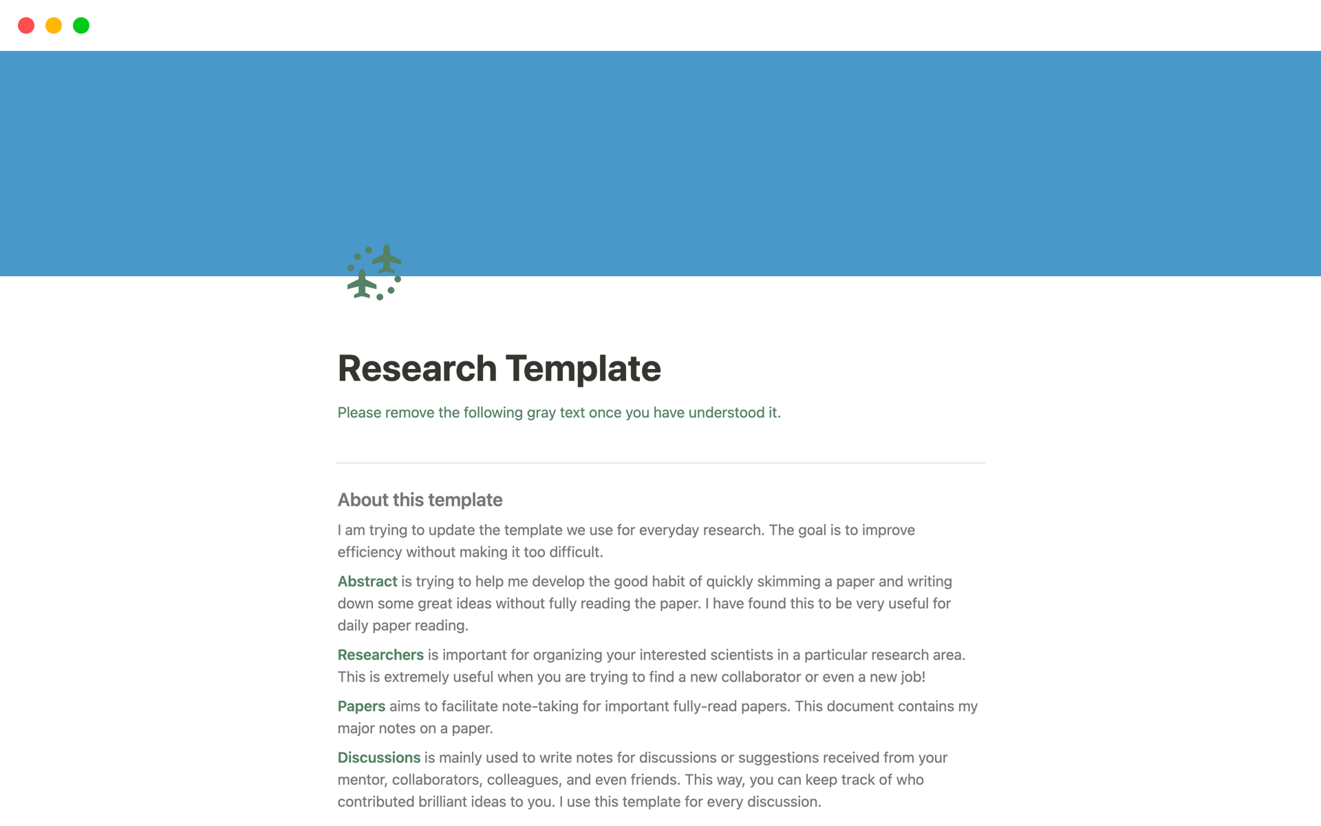 A template preview for Research_template