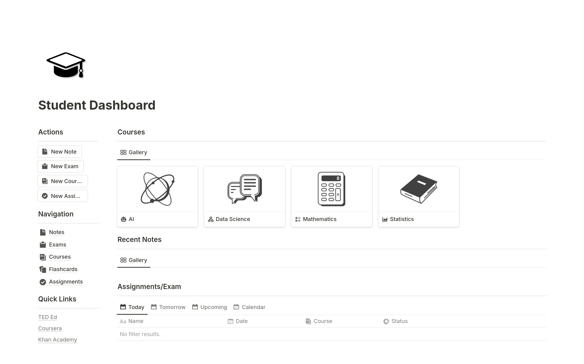 A template preview for Student Dashboard