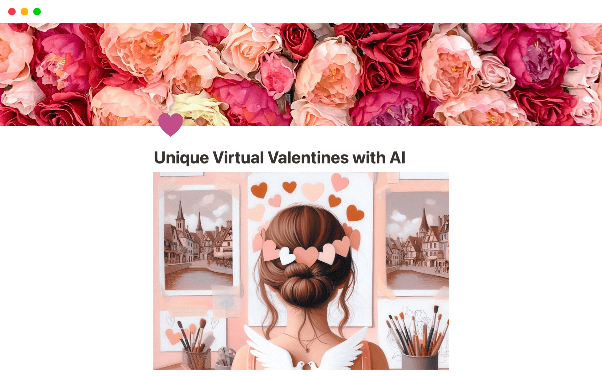 A template preview for Unique Virtual Valentines with AI