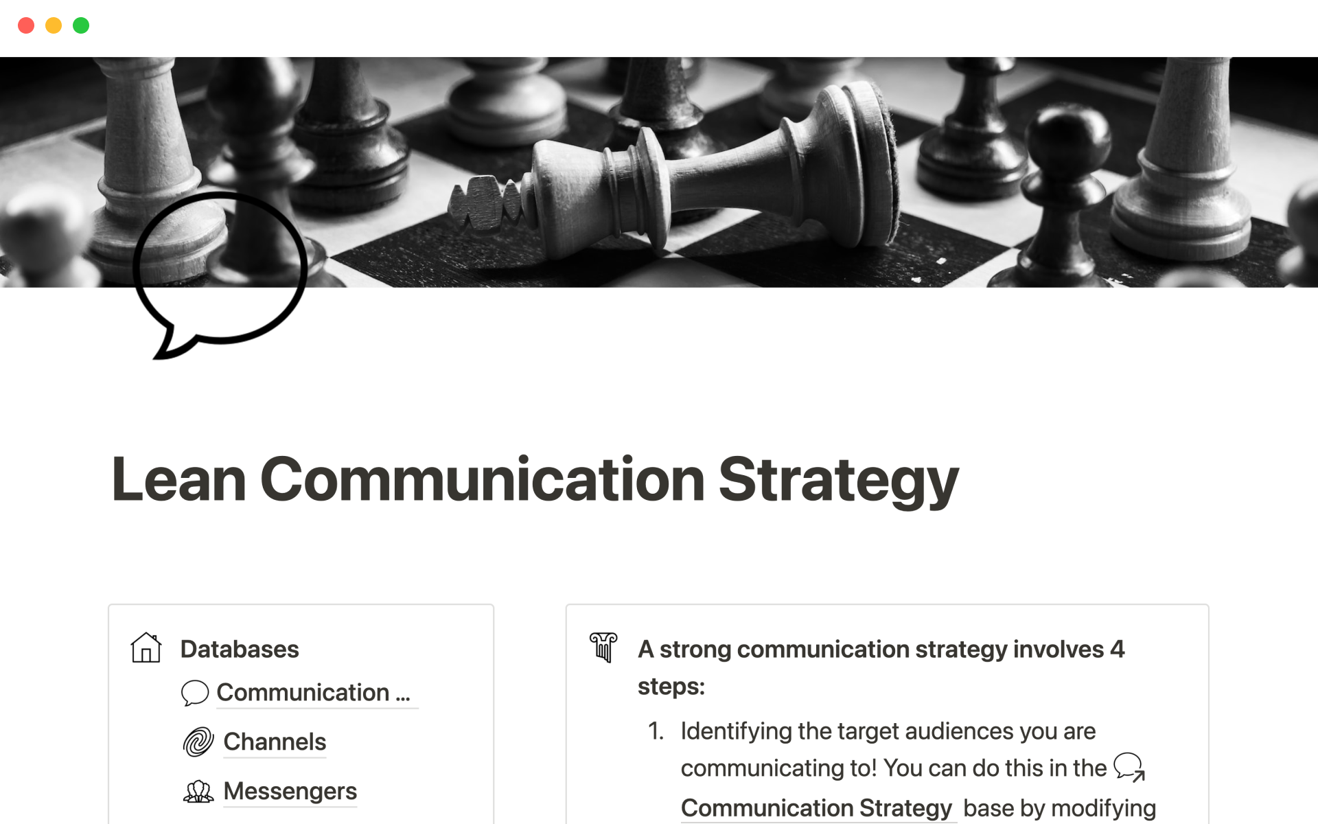 Lean communication strategy by Alexandra Cosma Notion Template