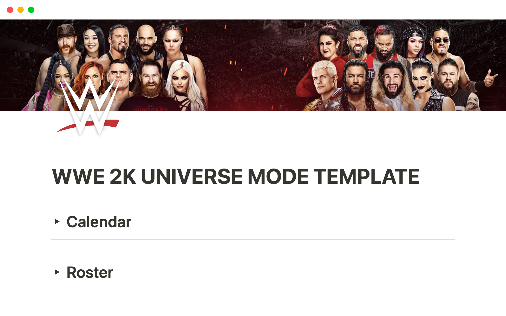 WWE 2K Universe Modeのテンプレートのプレビュー