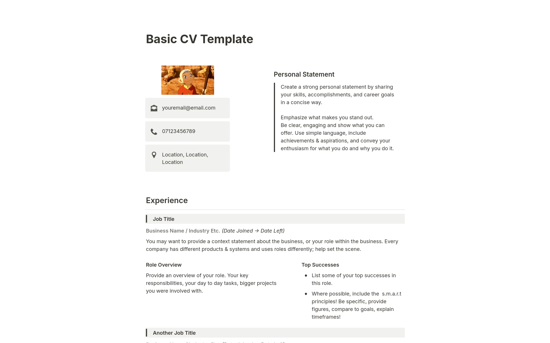 Use this basic resume to apply to jobs. Write a personal statement, list your job experience, education, expertise & passions. Share as a webpage and have an easily updatable resume or download to a pdf to share privately.