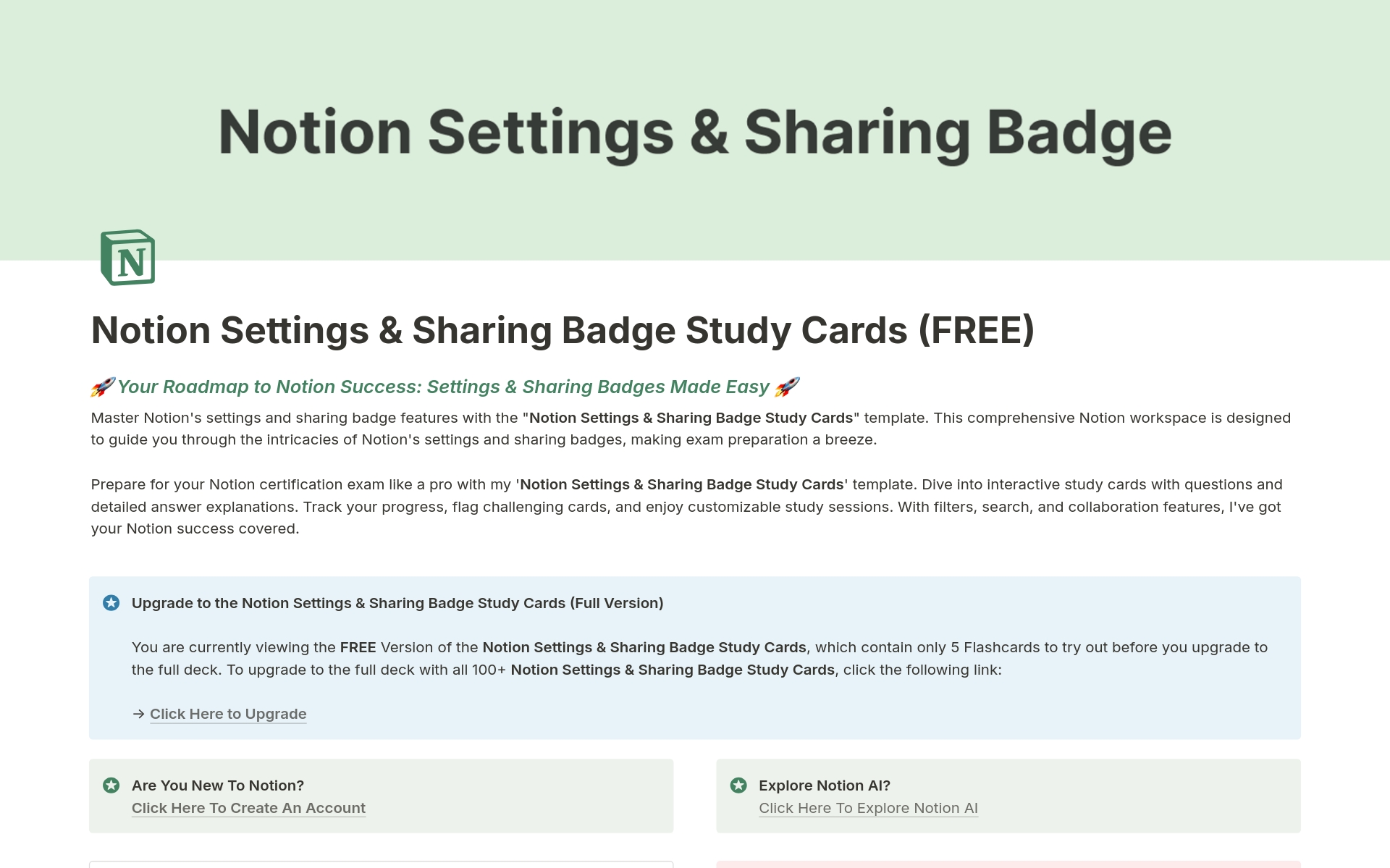A template preview for Settings & Sharing Badge Flash Cards Deck