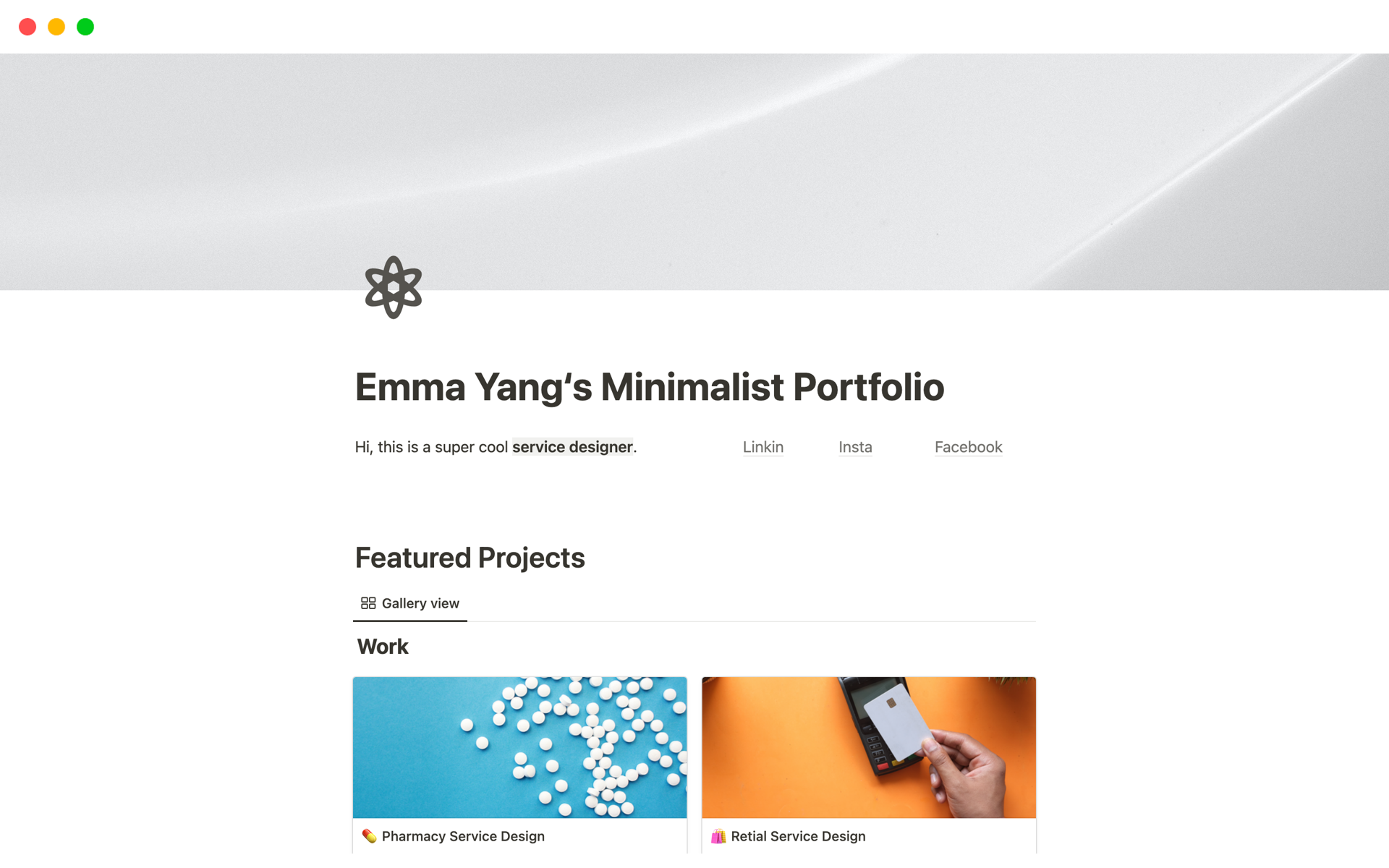 A template preview for Emma Yang‘s Minimalist Portfolio