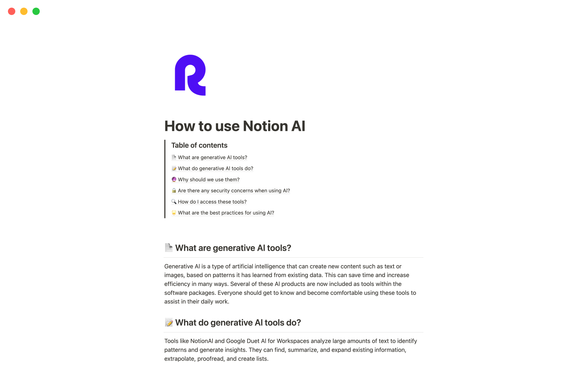 A template preview for How to use Notion AI by Remote