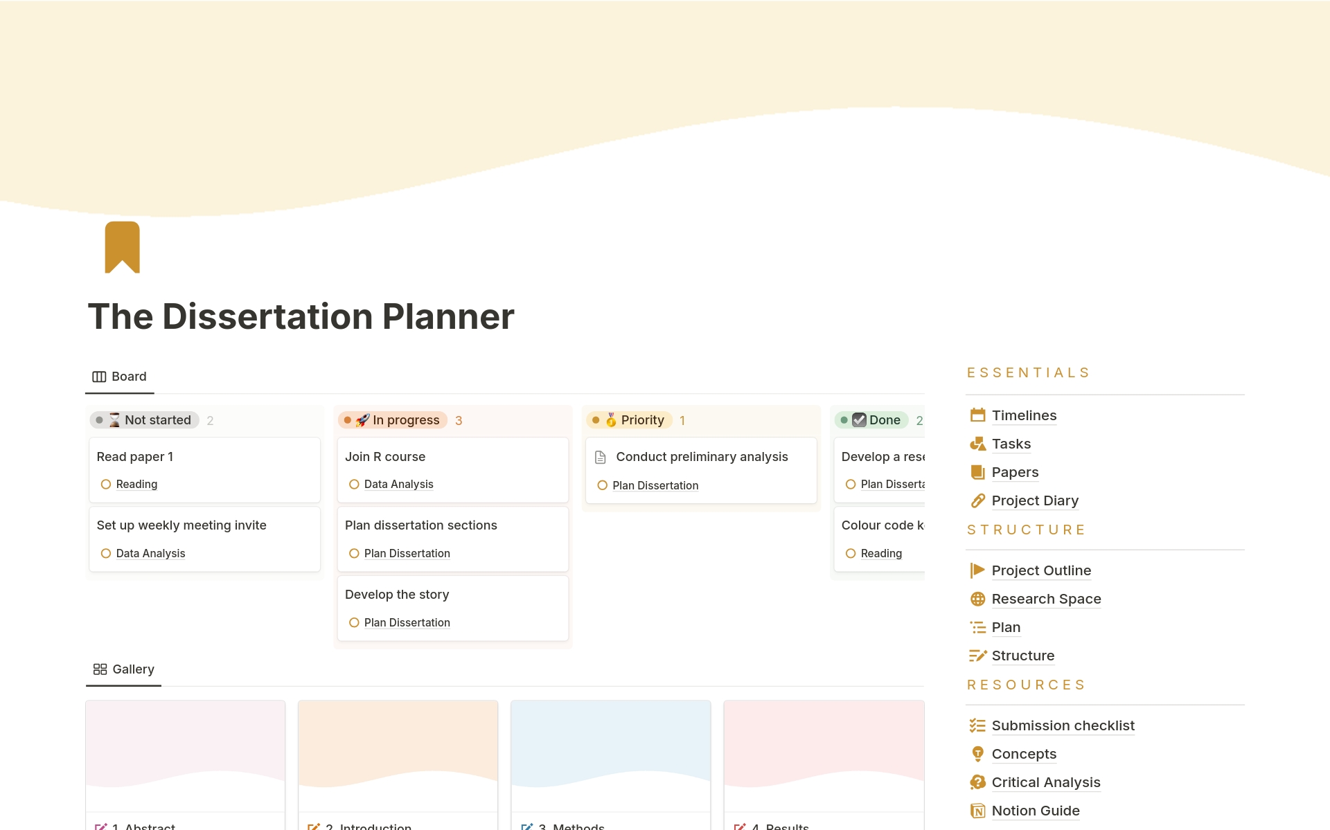 A template preview for Dissertation & Research Planner