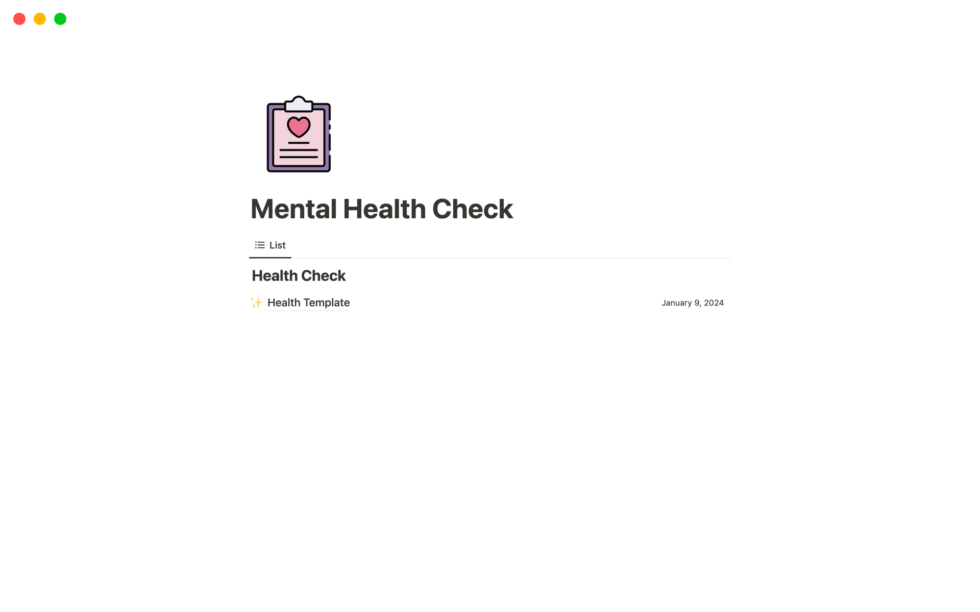 A template preview for Mental Health Check