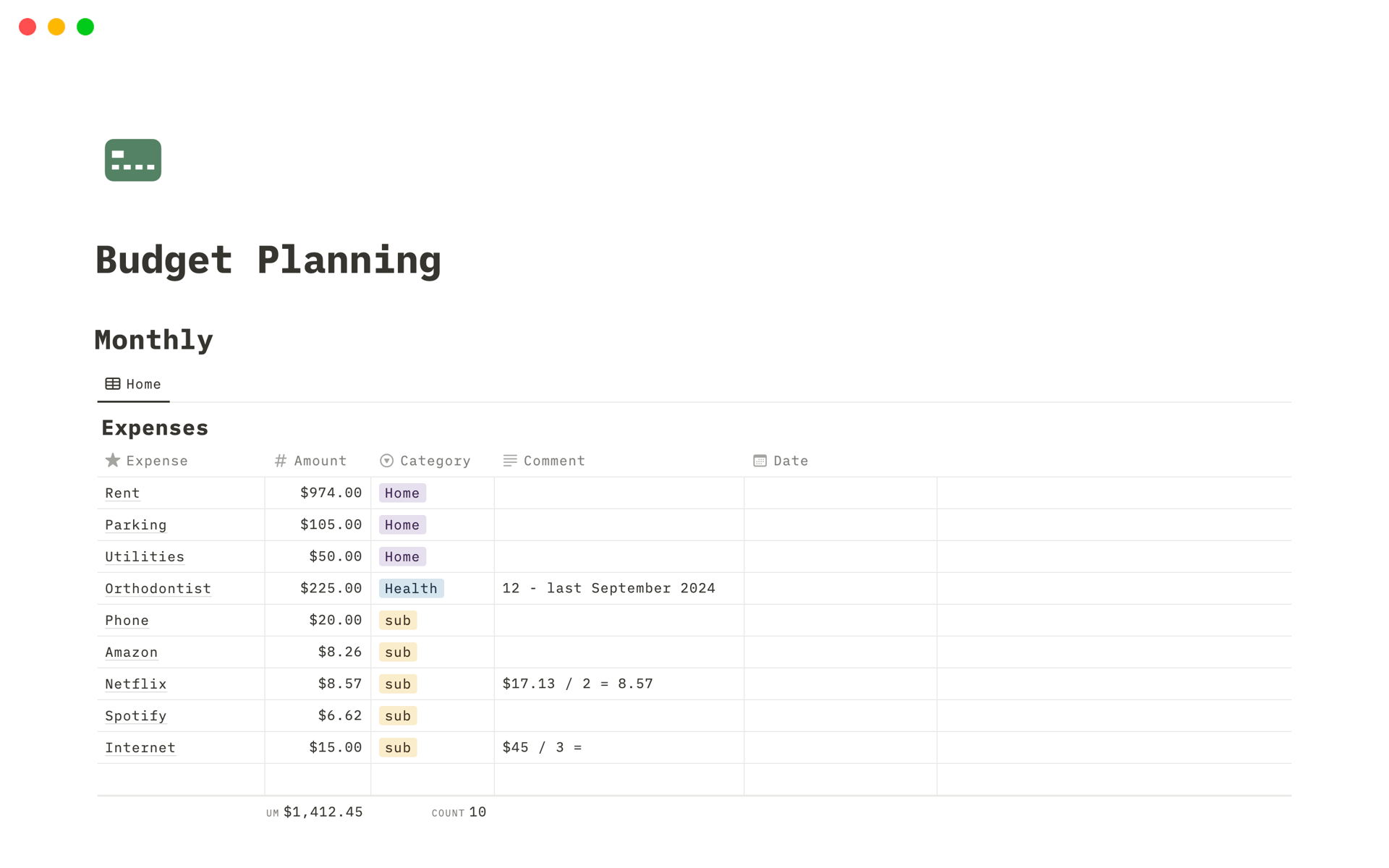 A template preview for Budget Planning
