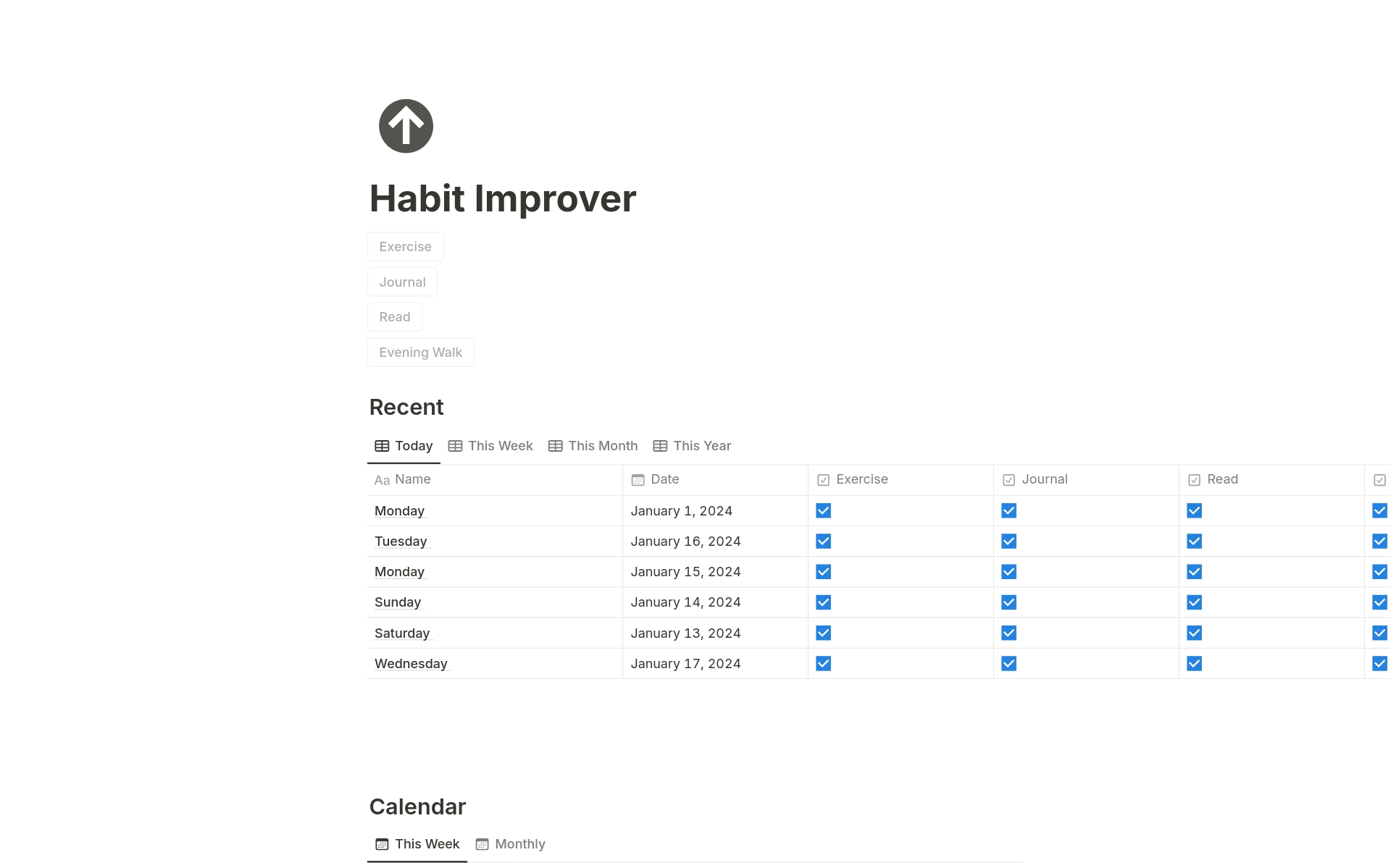 Habit Improver のテンプレートのプレビュー