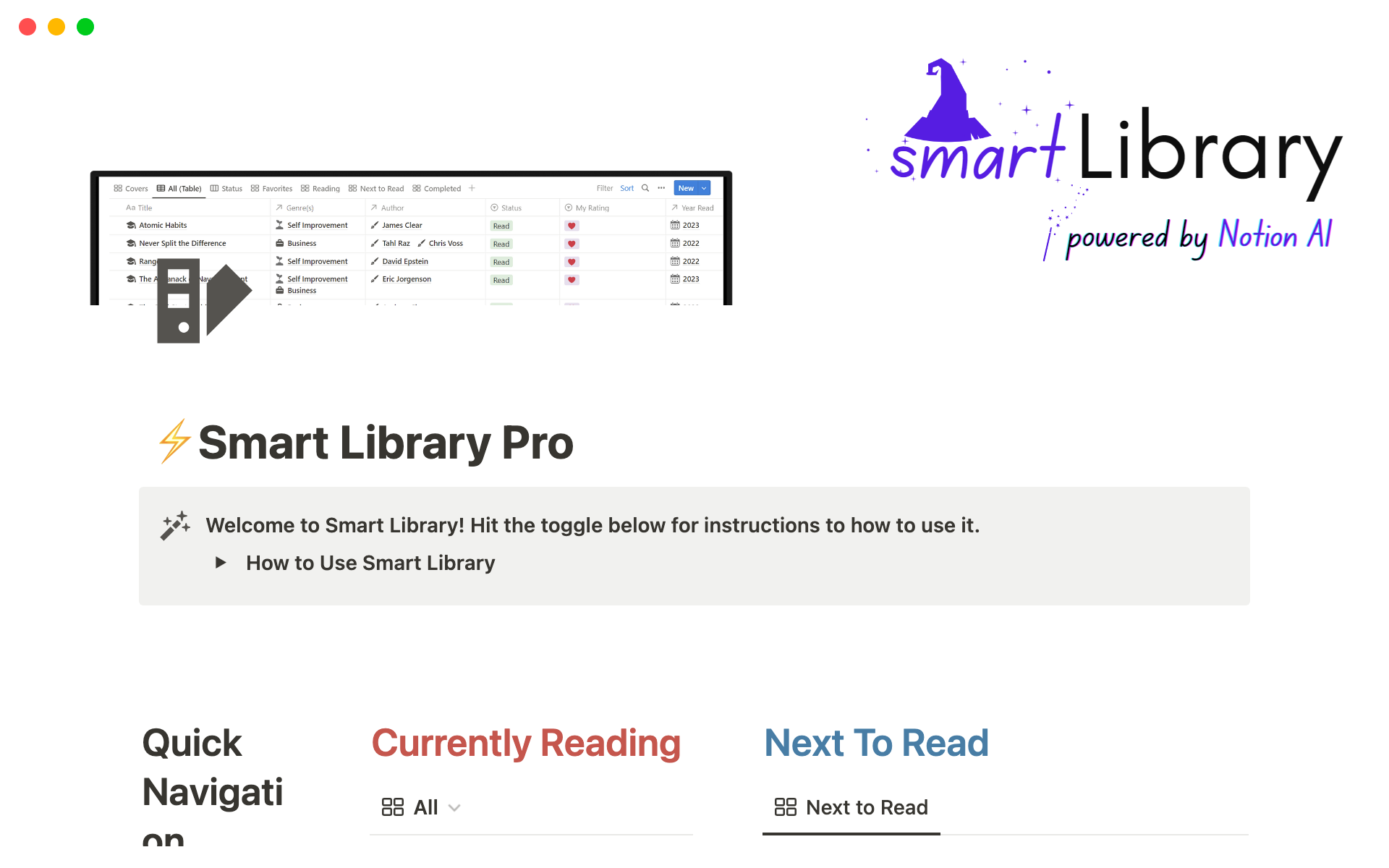 Eine Vorlagenvorschau für Smart Library