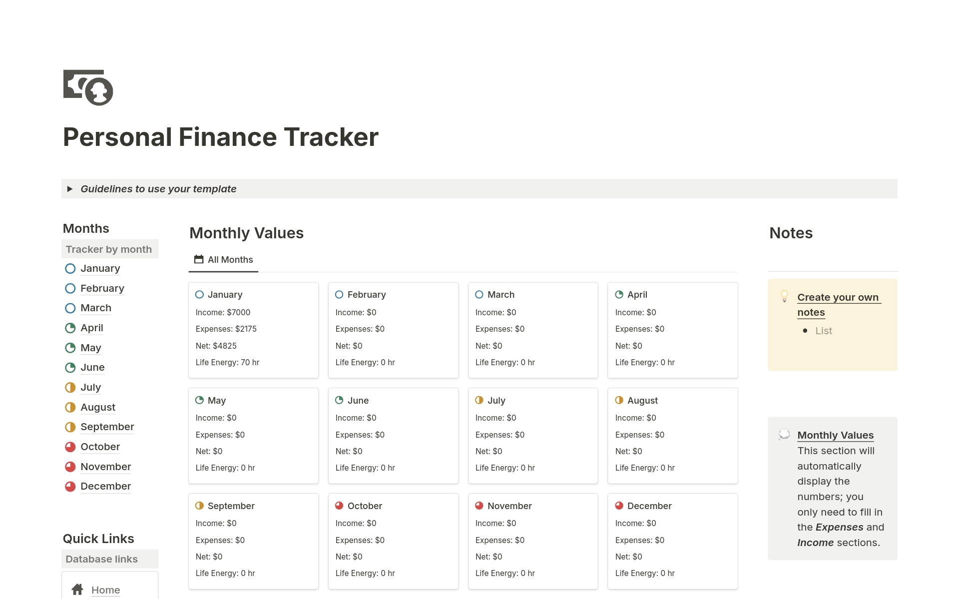 Vista previa de plantilla para Personal Finance Tracker