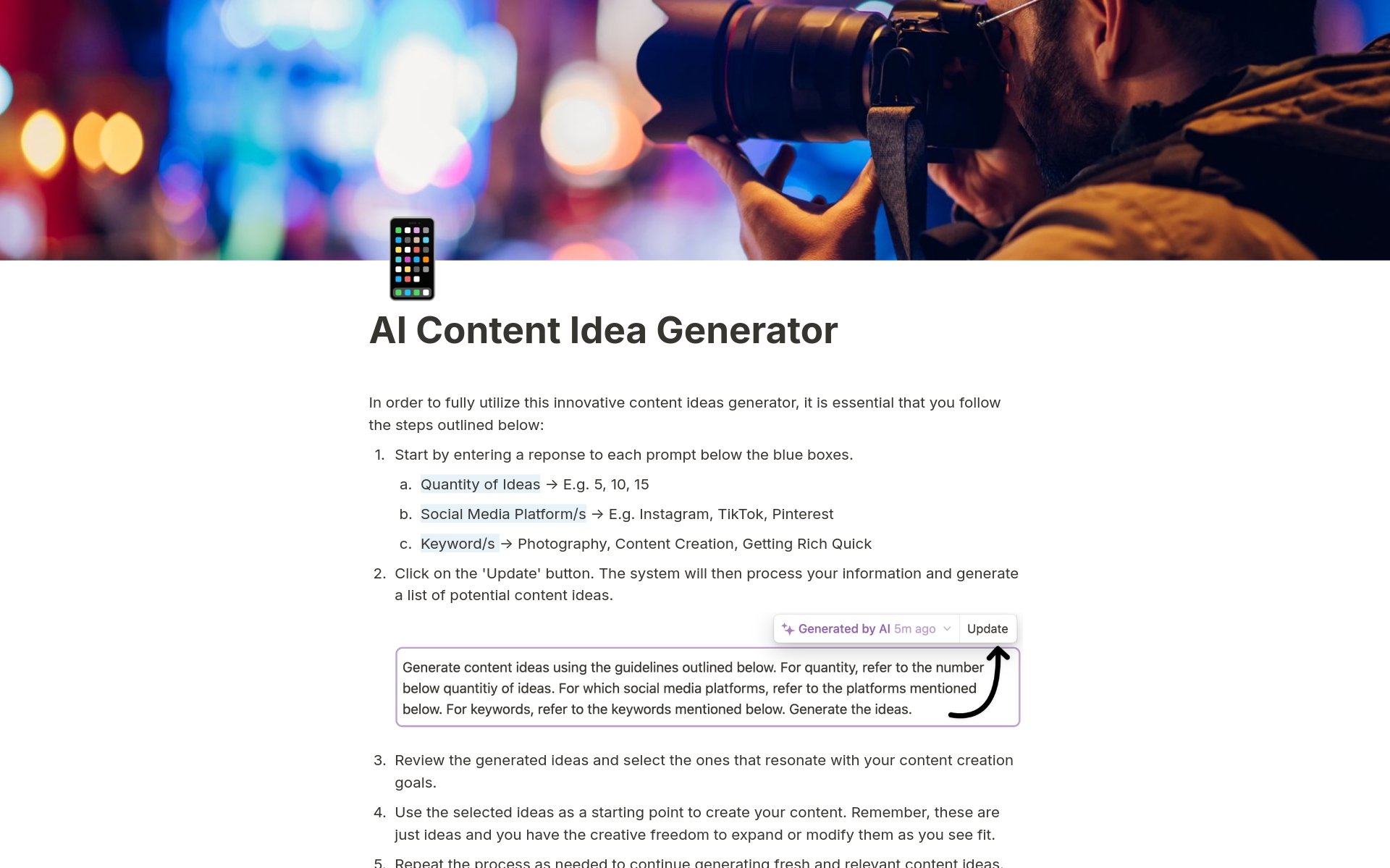 Mallin esikatselu nimelle AI Content Generator