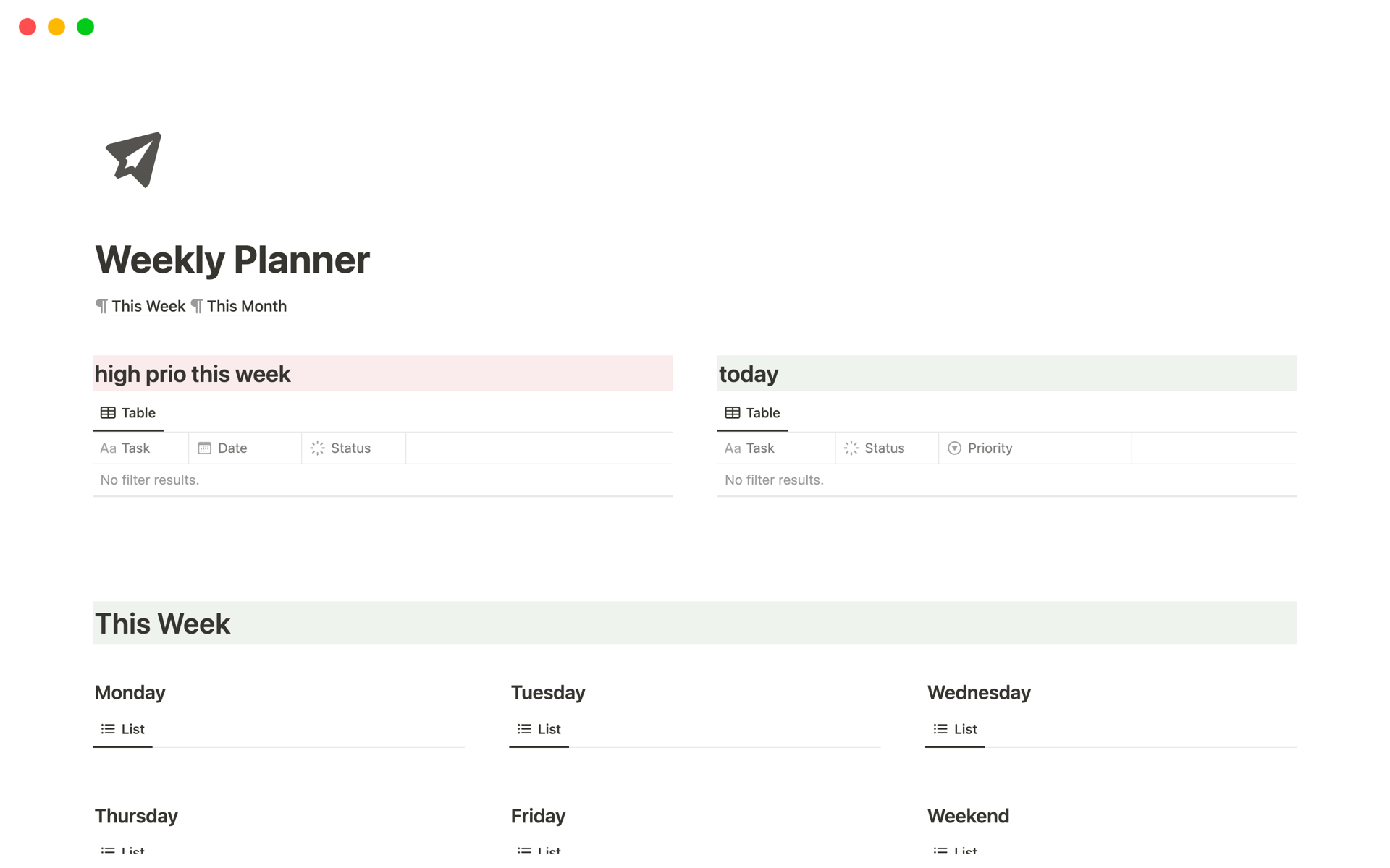 A template preview for Weekly Planner