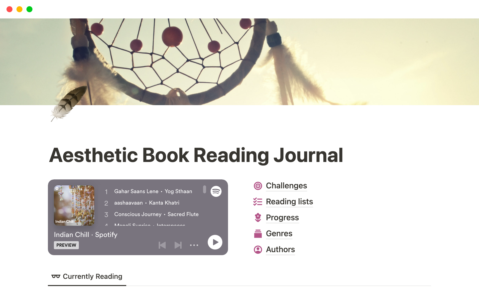 A template preview for Aesthetic Book Reading Journal