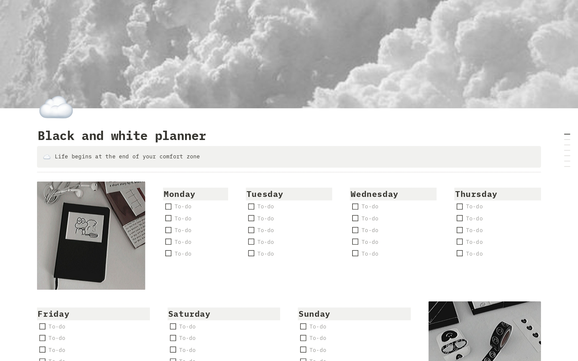Black and white planner Notion Template