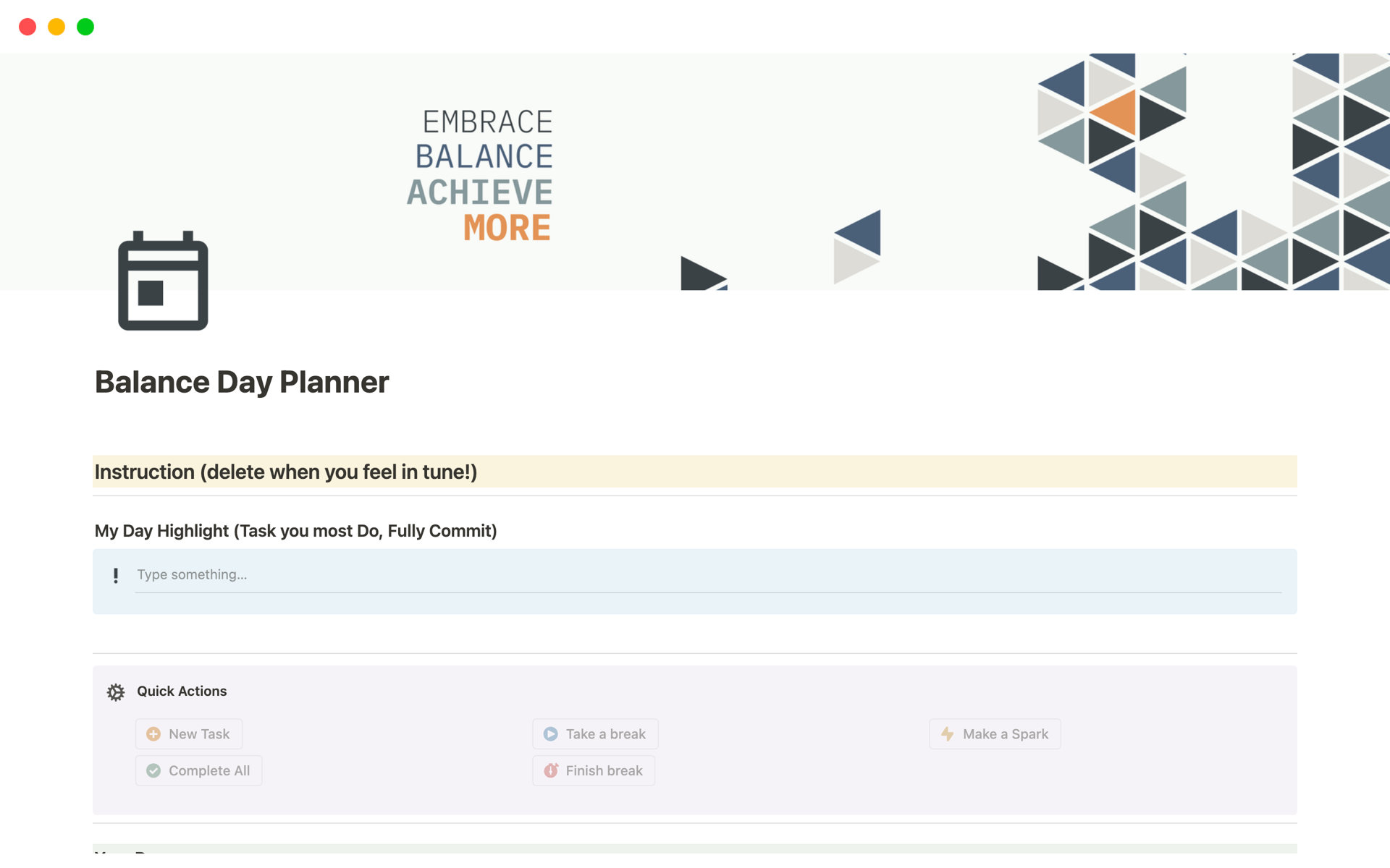 Balance Day Planner by Marcelo Almeida Notion Template
