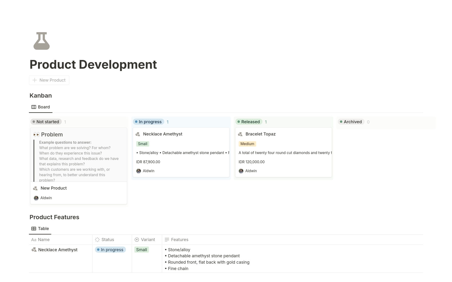 A template preview for Product Development for Business