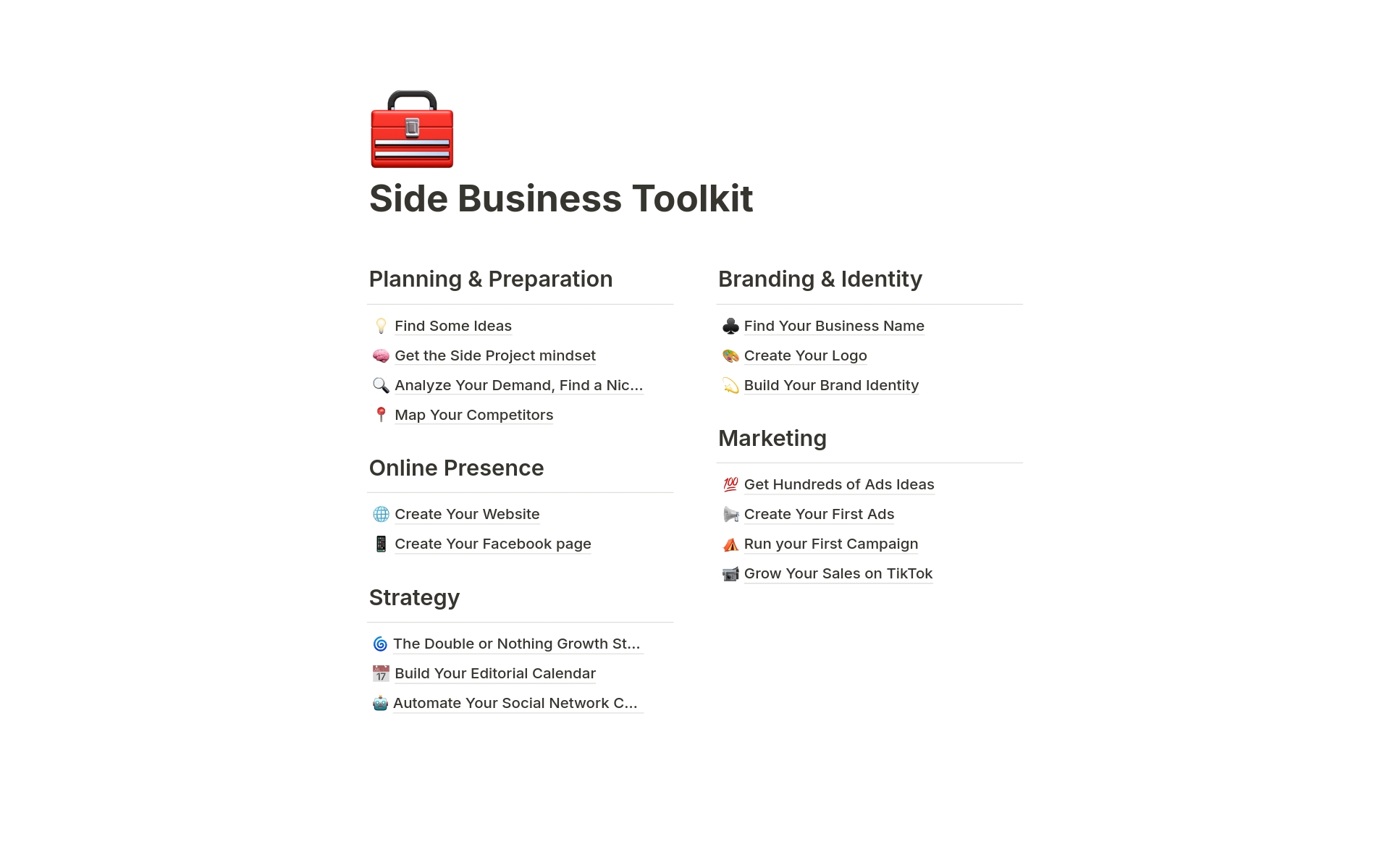 Side Business Toolkit by Notionpedia Notion Template