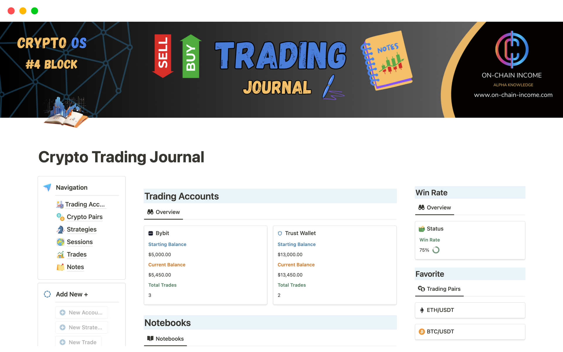 A template preview for Crypto Trading Journal 