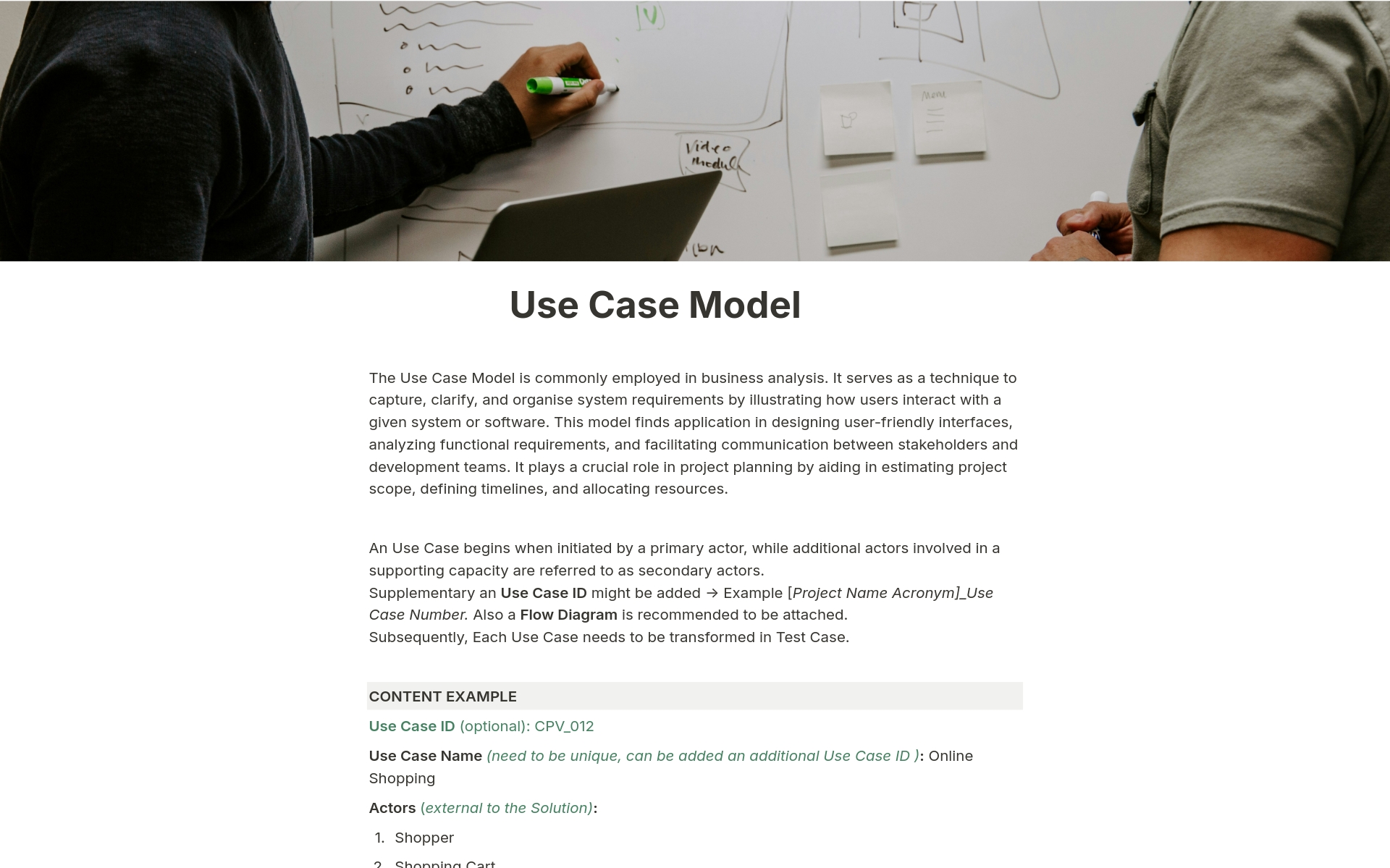 A template preview for Use Case Model