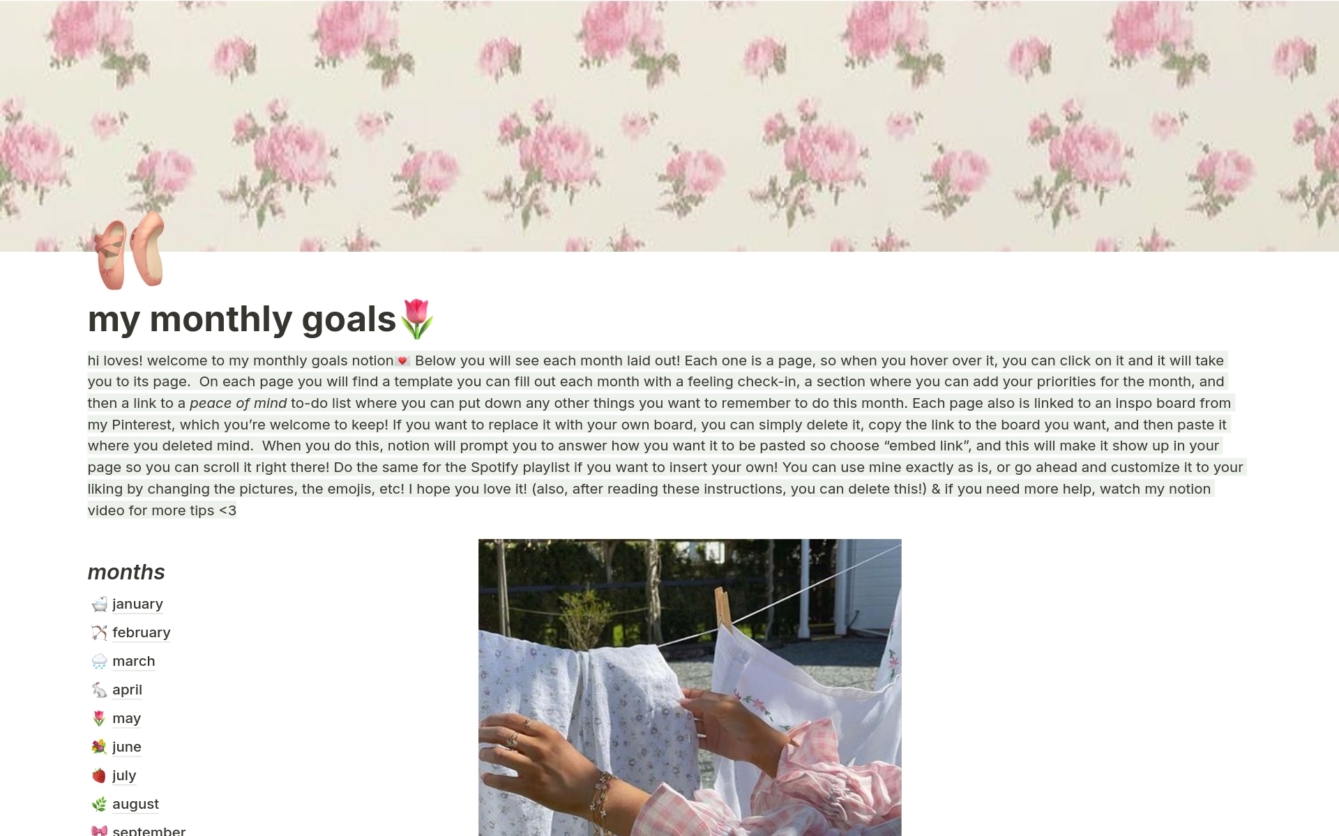 Eine Vorlagenvorschau für that girl monthly planner (goal setting and inspo)