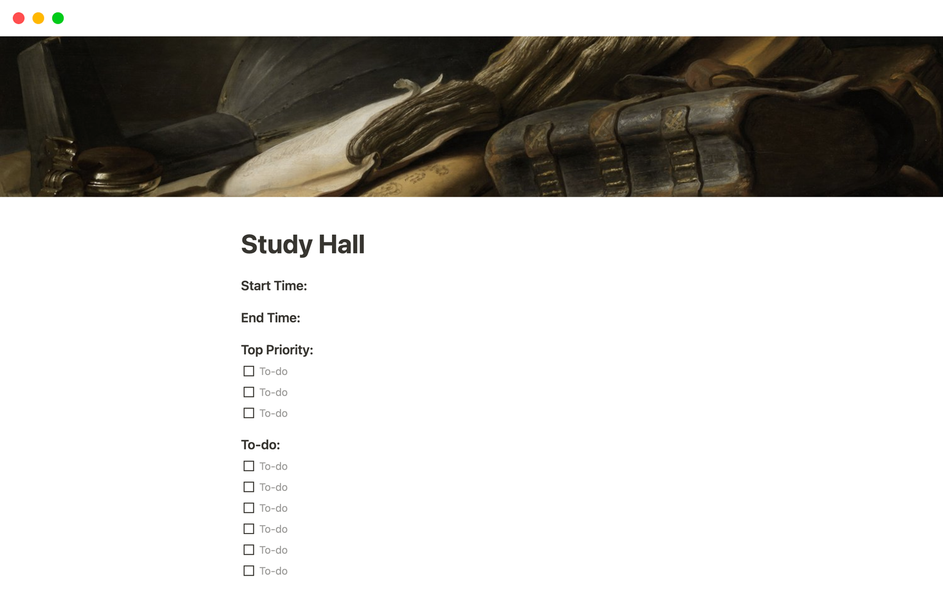 A template preview for Study Hall