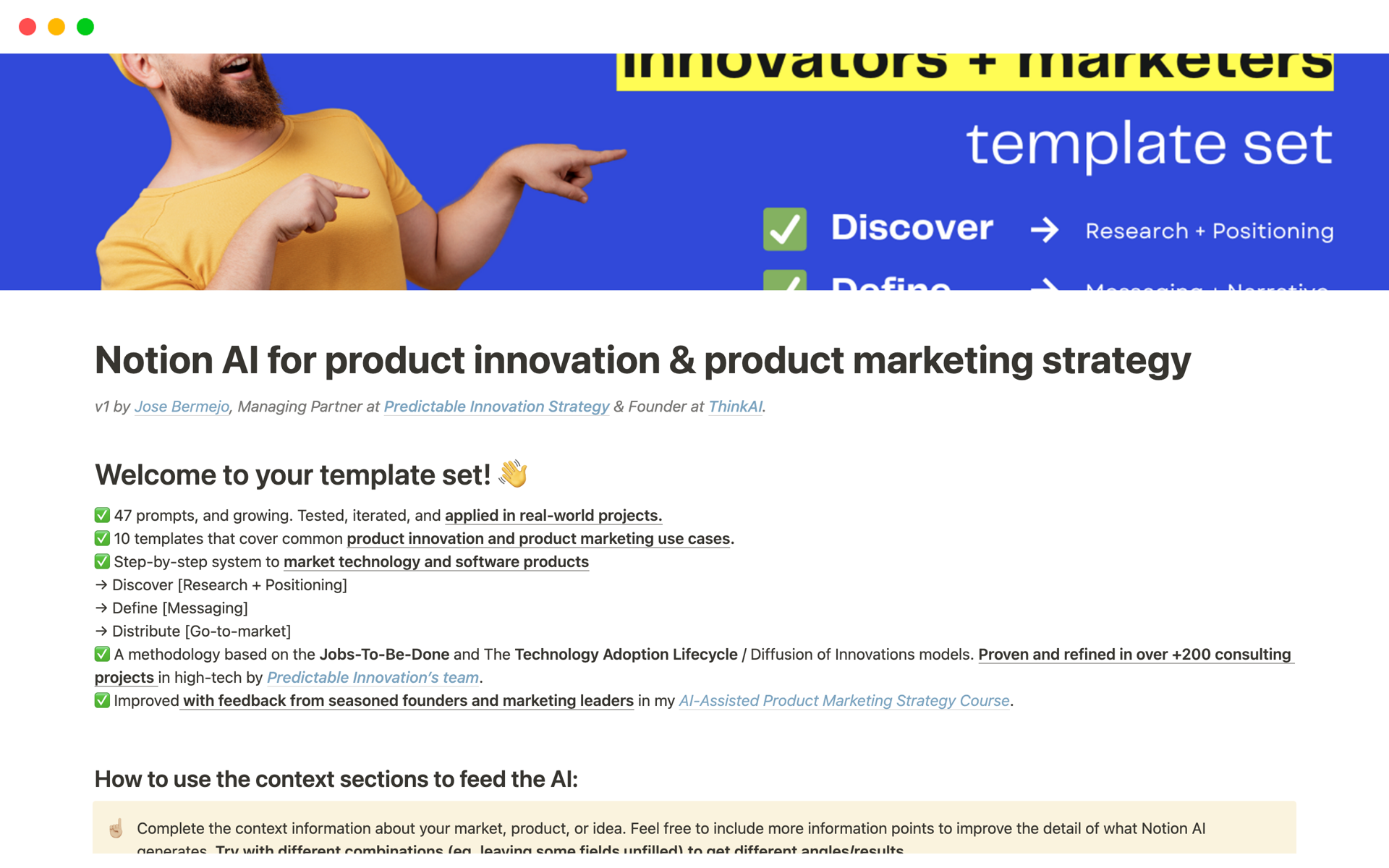 A template preview for AI for market discovery + marketing strategy