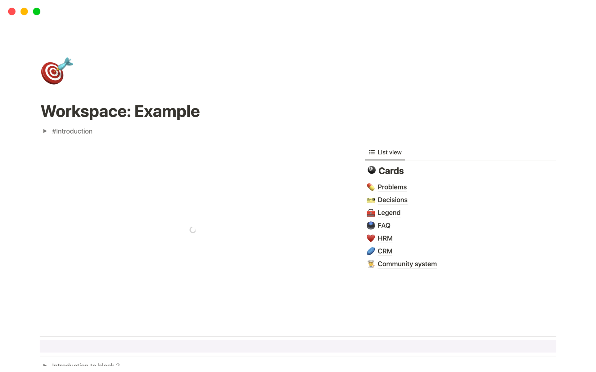 Workspace example notion template