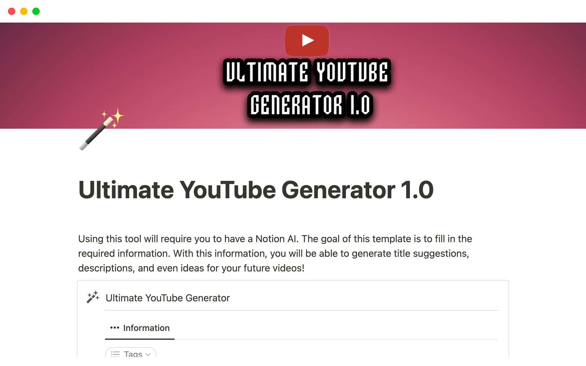 A template preview for Ultimate YouTube Generator 1.0