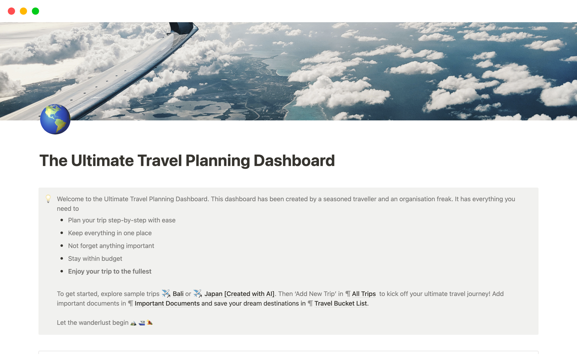Vista previa de una plantilla para Travel Planner | All You Need