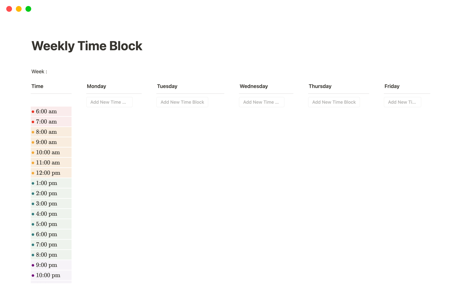 A template preview for Weekly Time Block