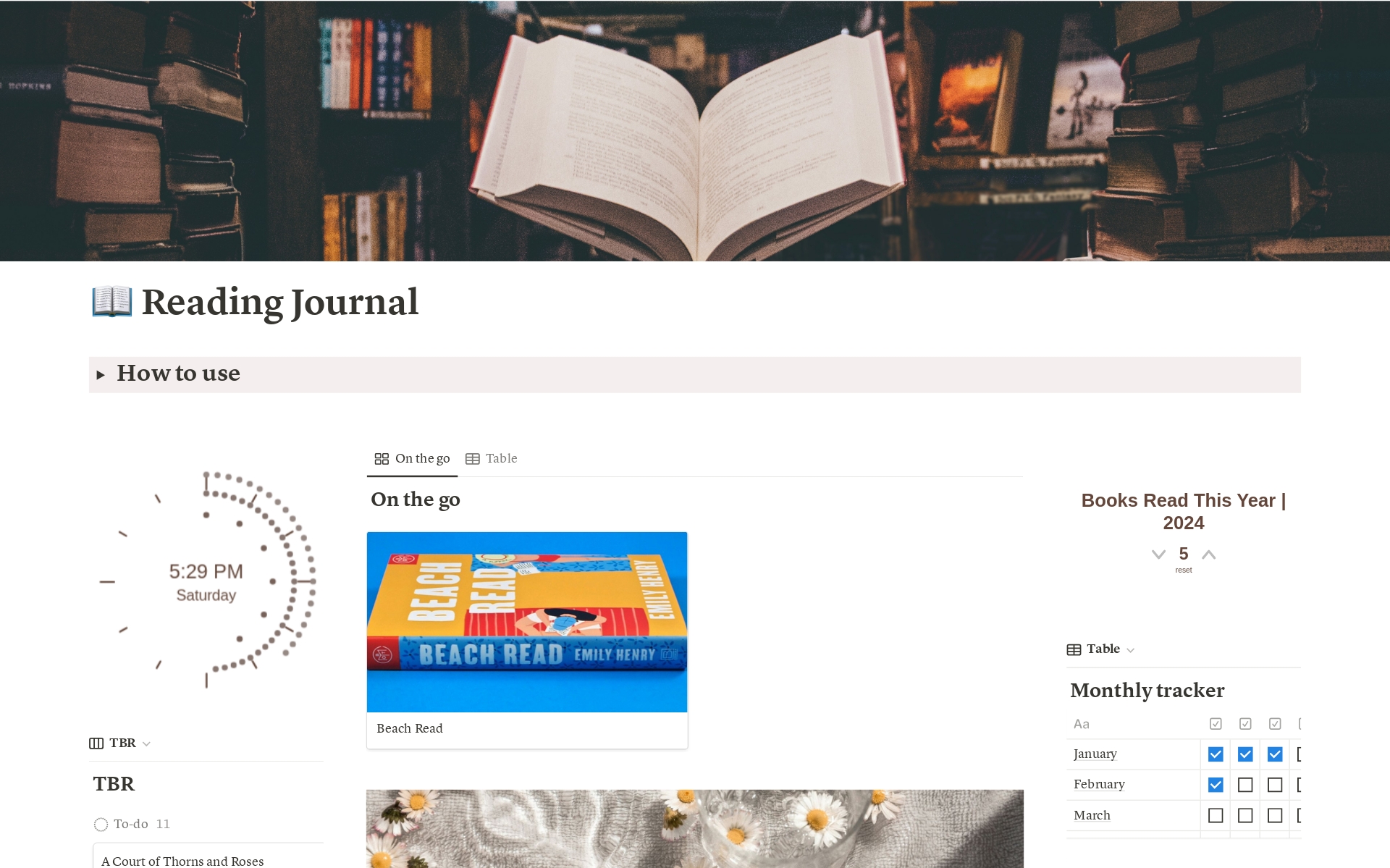 A template preview for Reading Journal