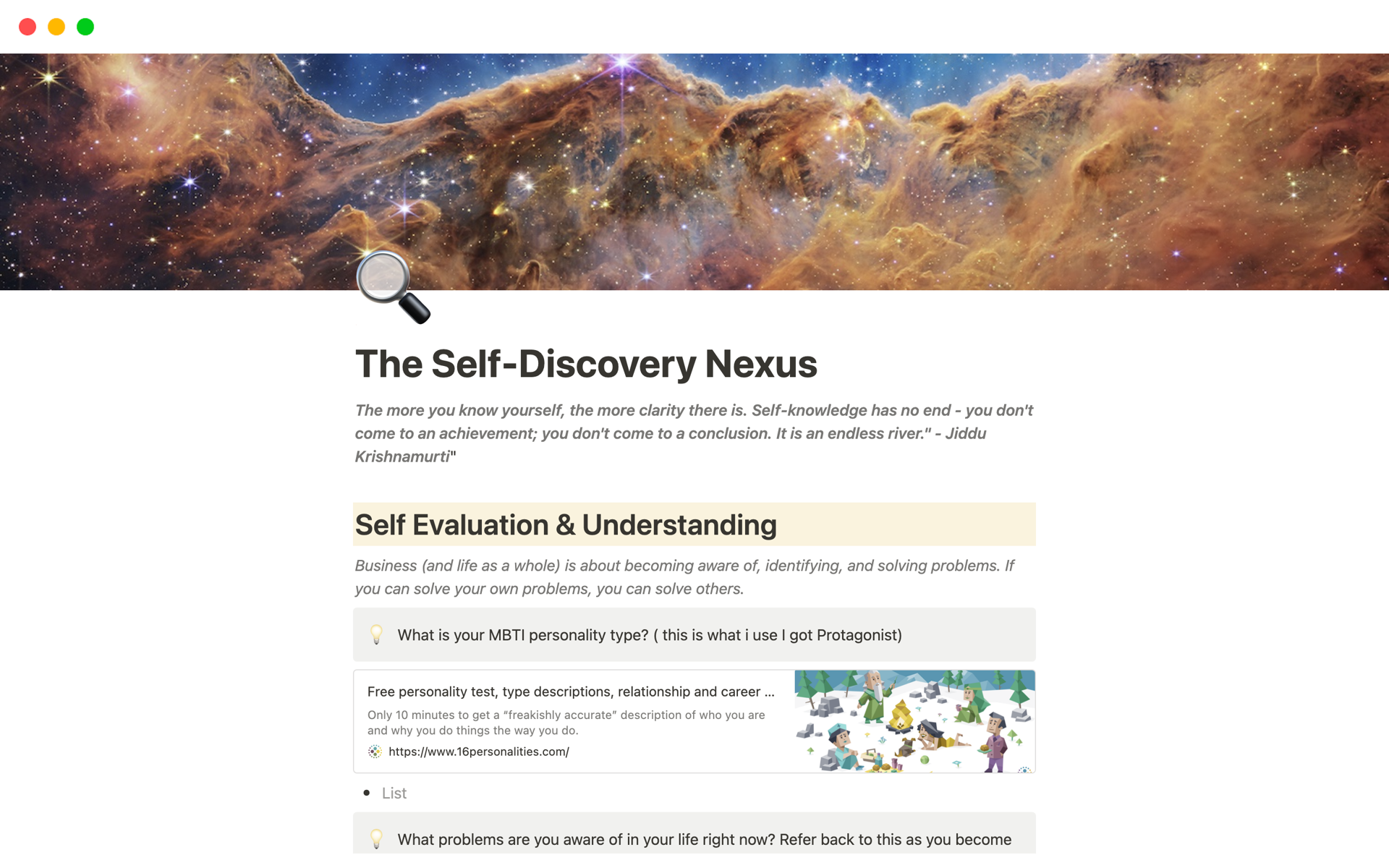 A template preview for The Self-Discovery Nexus