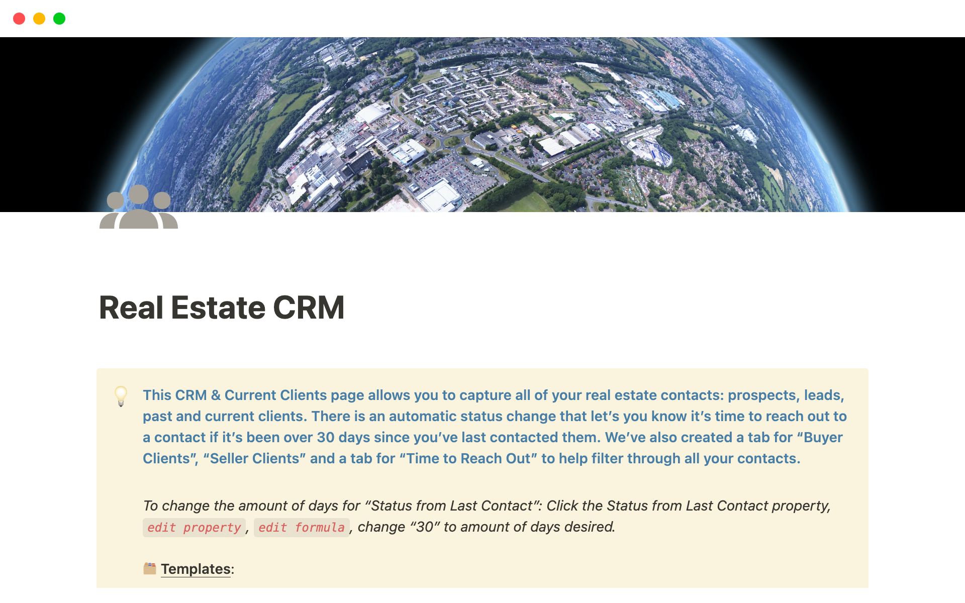 Vista previa de una plantilla para Real Estate CRM