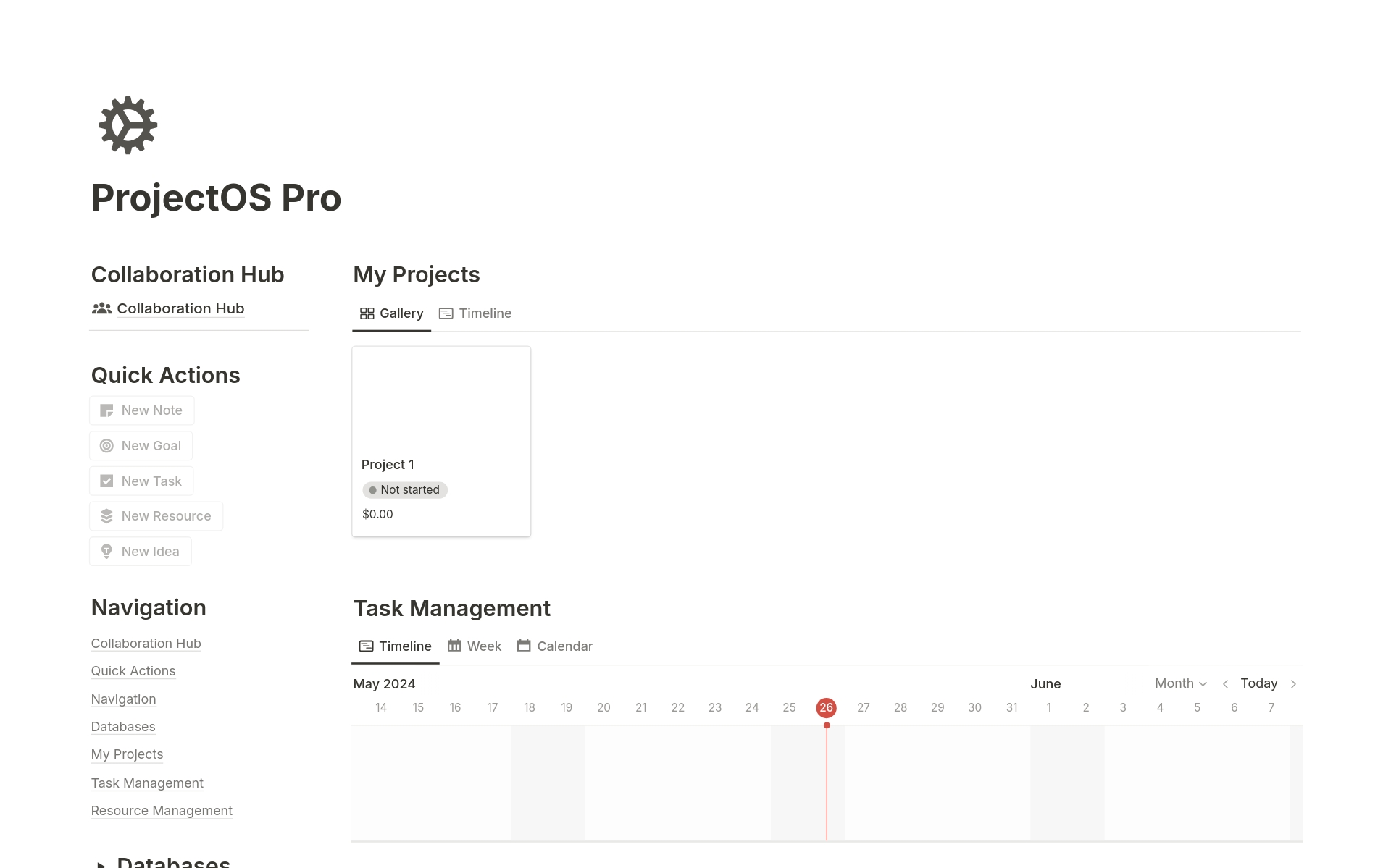 ProjectOS: Project Managementのテンプレートのプレビュー