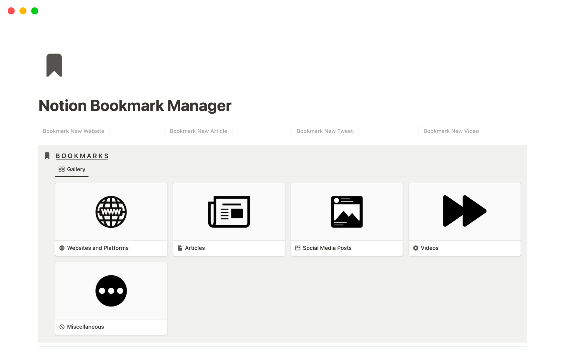 Aperçu du modèle de Notion Bookmark Manager